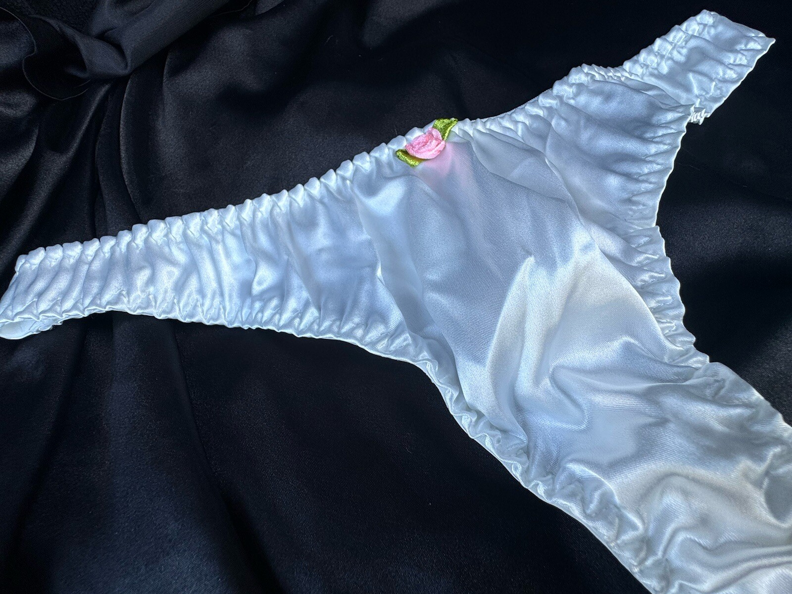 Vtg Early 2000 Y2K Style Pure White Silky Satin Thong Panties Sz XL