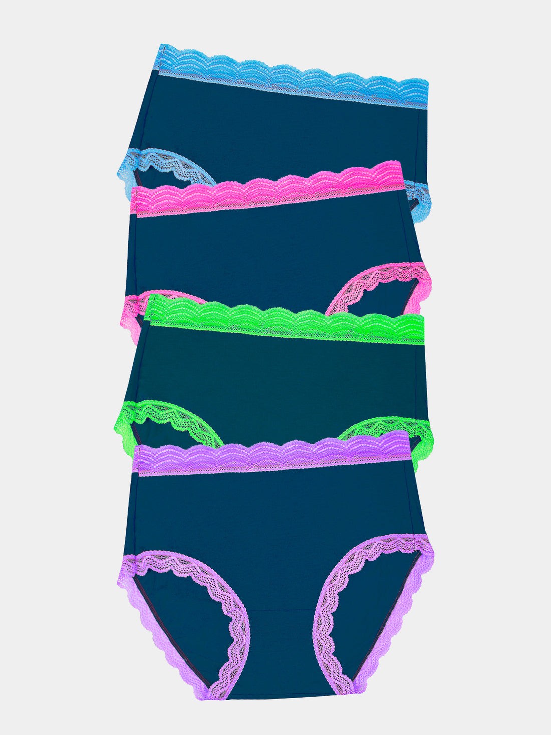 Stripe and Stare Midnight Blue Neon High-Rise Sustainable 4 Pack Boxed Knickers