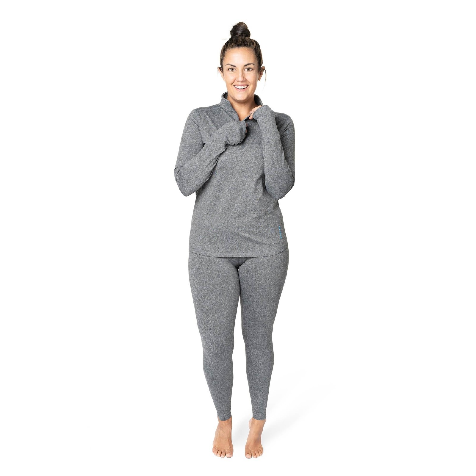 Women’s Micro-Elite Chamois Solid Zip-T Midweight Body Fit Base Layer, Granit…