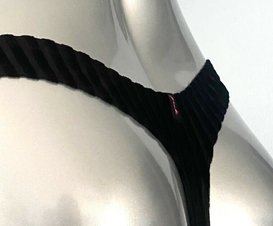 PINK Victoria’s Secret Thong Panty New Black Velvet & Mesh Rib High Leg S M L XL