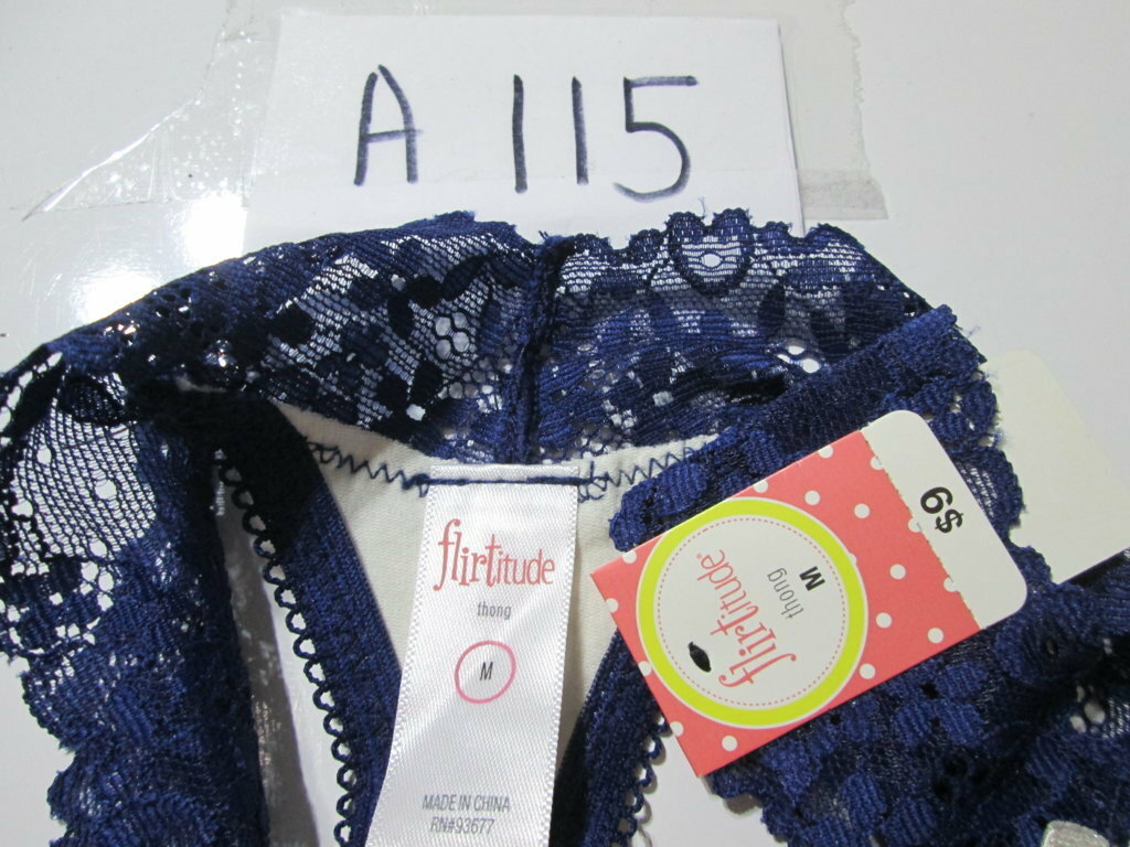 NWT Flirtitude Womens Size M Thong Panty Navy/Golden Lace Glitter Lingerie