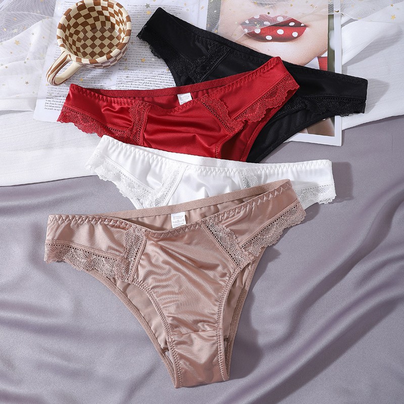 4-piece set of sexy women’s satin underwear, bikini thong underwear, lingerie