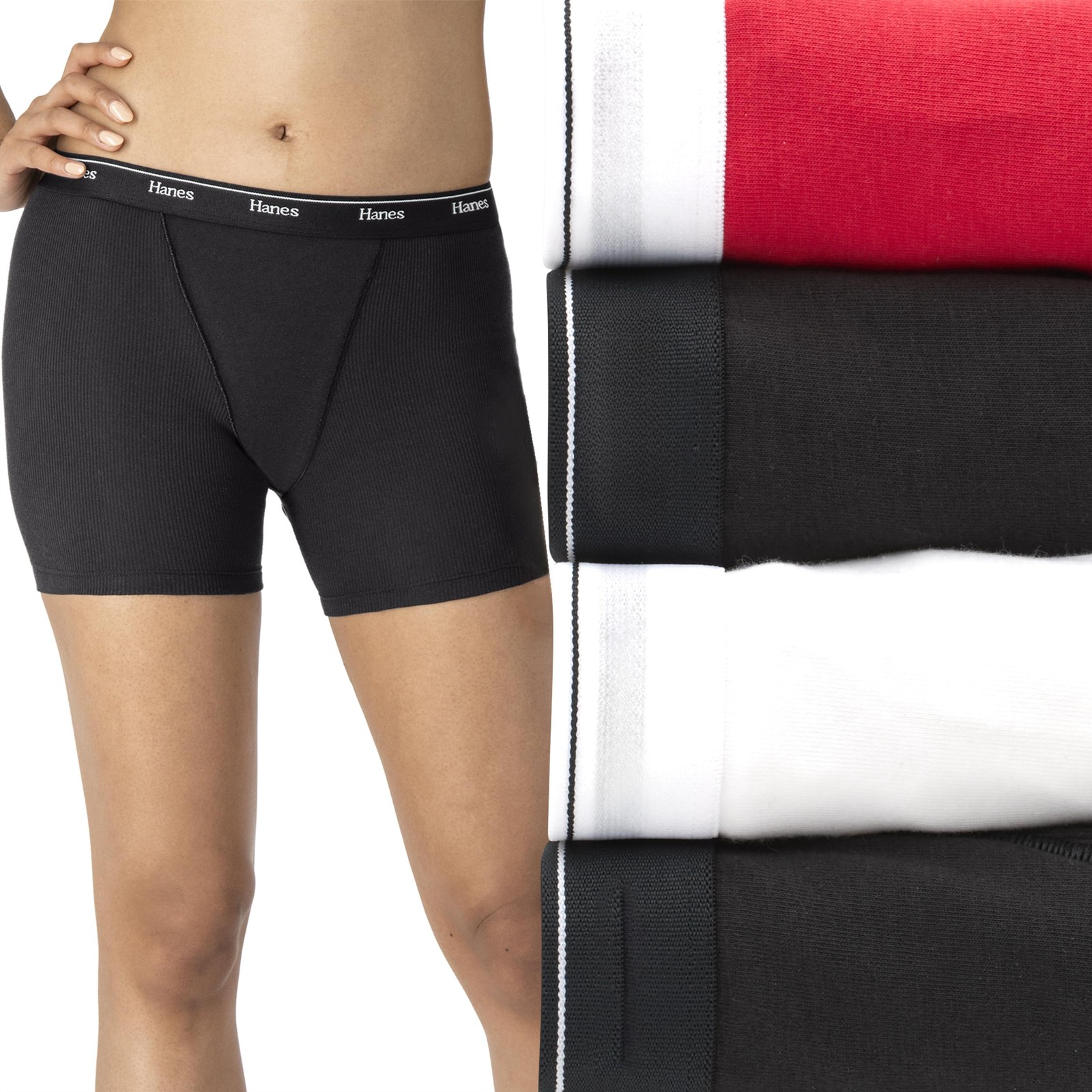 Hanes Women’s Originals Mid-Thigh Boxer Brief Cotton Assorted, 4-Pack