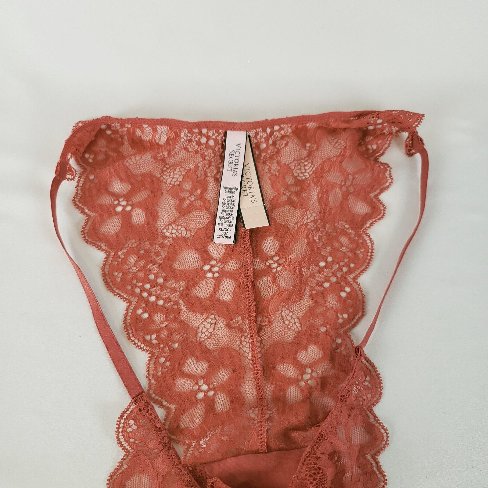 Victorias Secret Brazillian Panties X-Large All Lace String Hi Cut Copper NWT