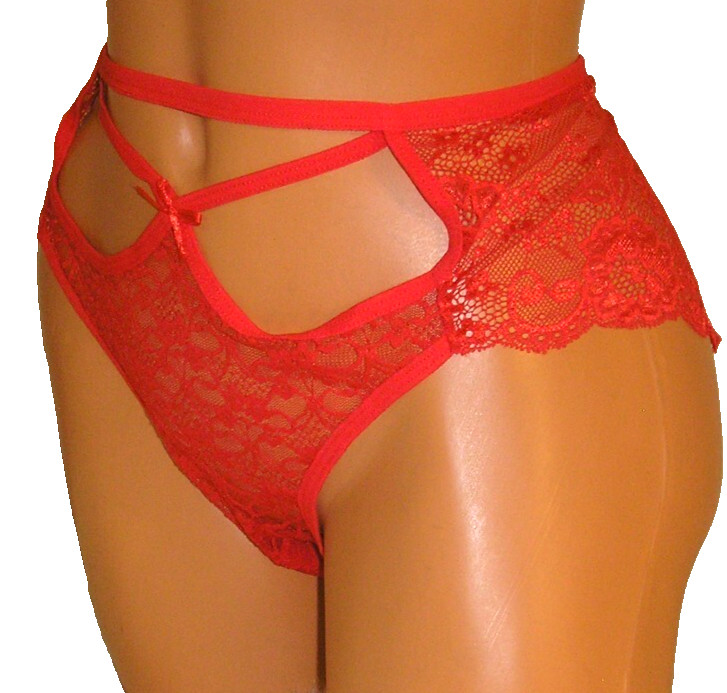 Panties Lingerie Open & Strap Front Red Lace Hipster, XXL Adult Gift