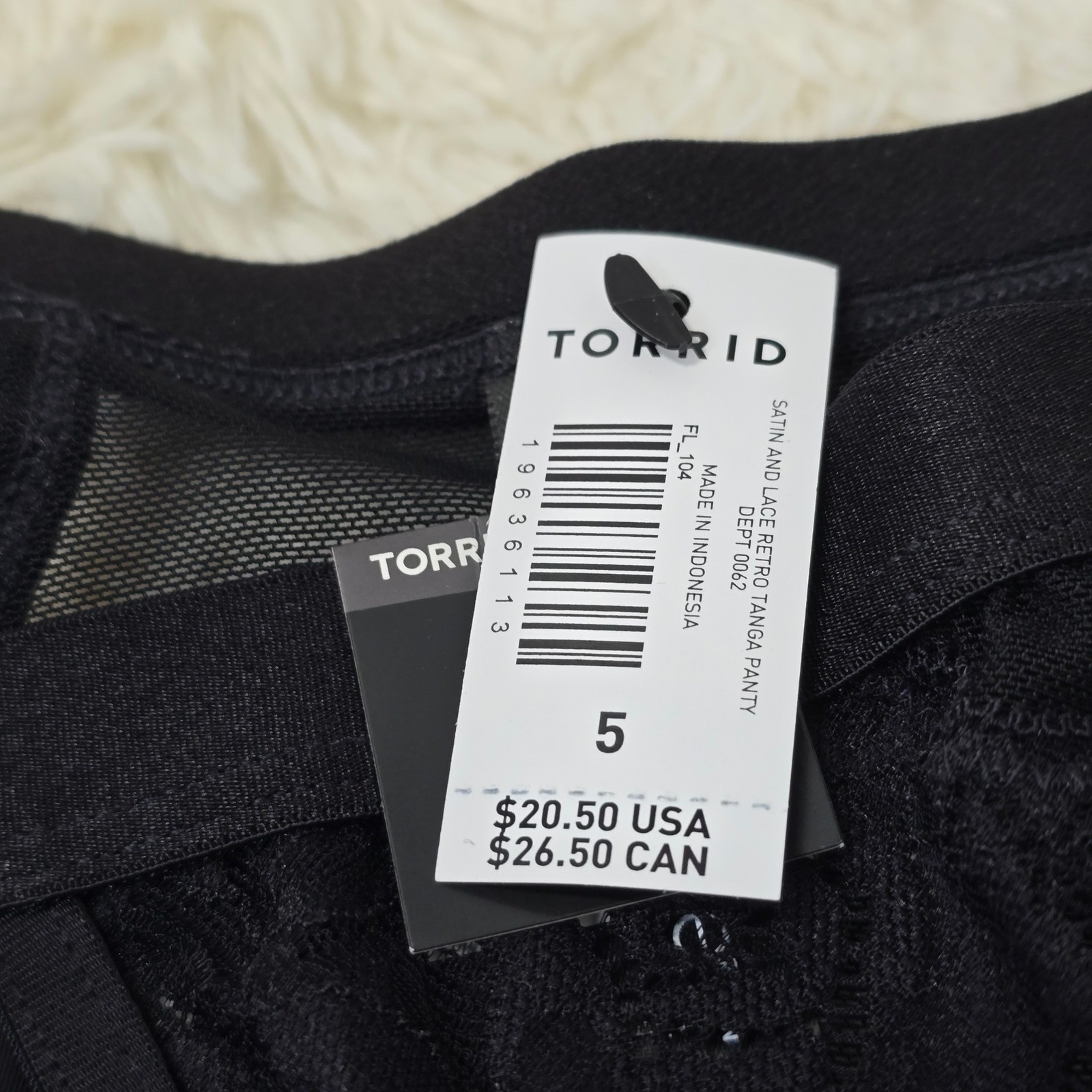 Torrid Satin and Lace Retro Tanga Panty Womens 5 Black High Waist Lingerie