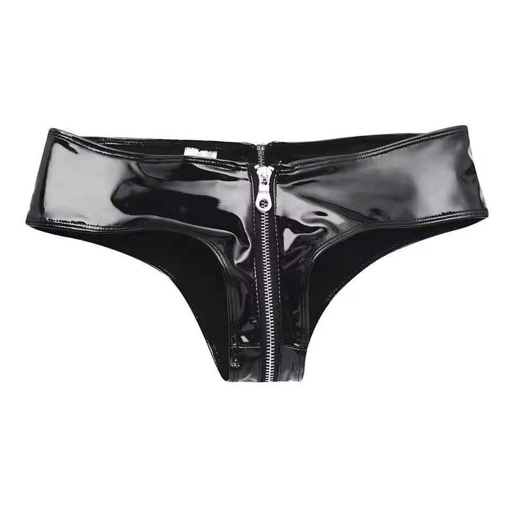 Lady Patent Leather Underwear PVC Briefs Knicker Mini Crotchless Punk Gothic Low