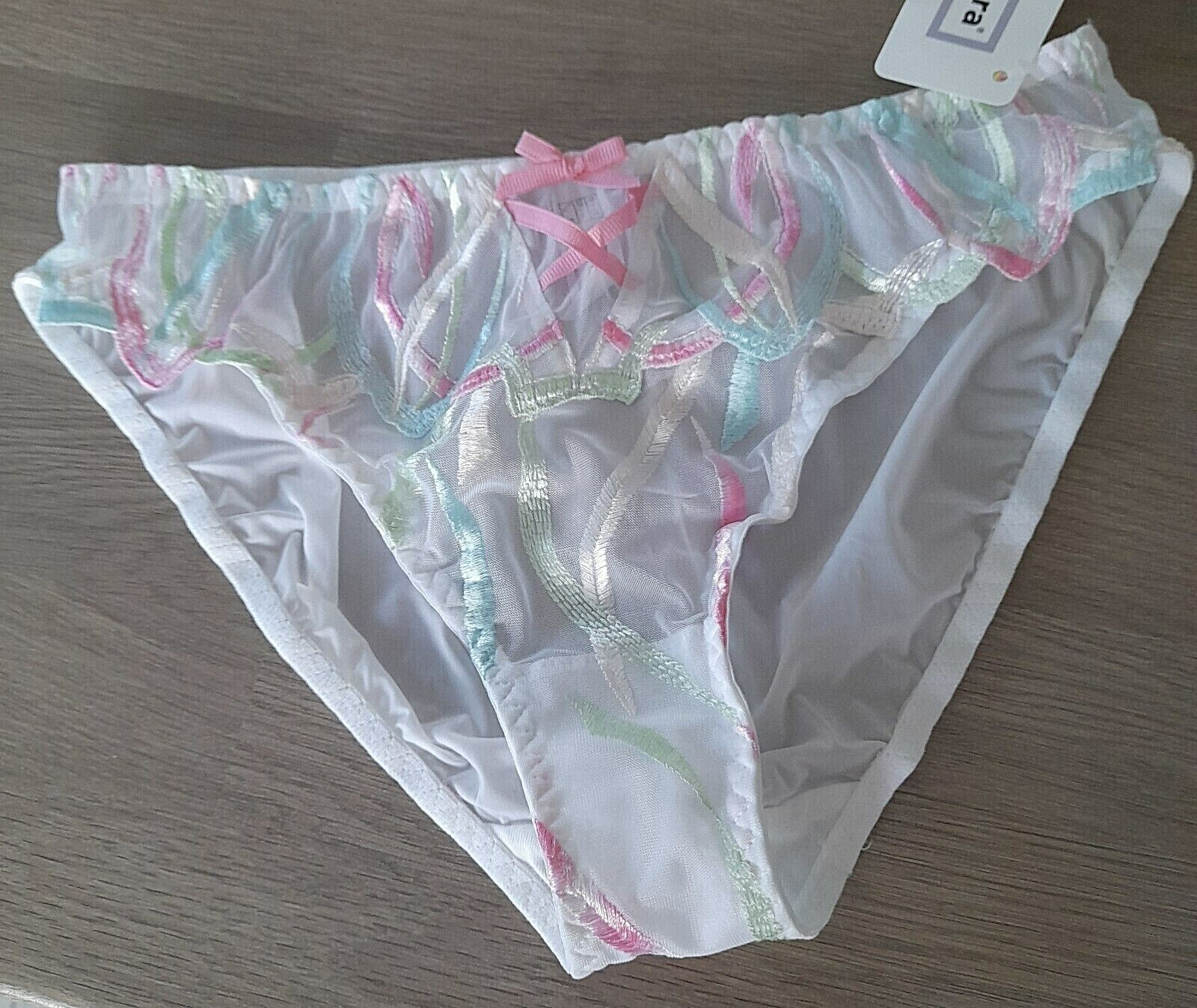 Barbara COTILLION Sheer Ivory Multi Embroidered High Leg Mid Rise Brief