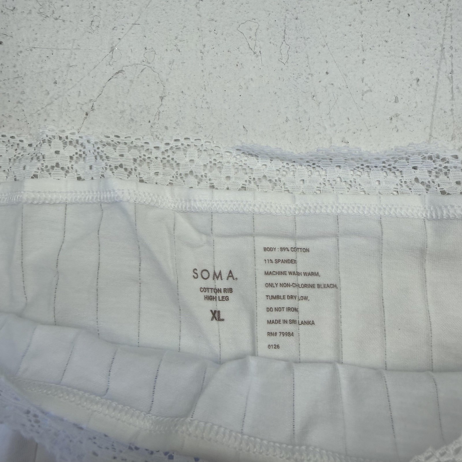 Soma Brief Panties Womens XL White Cotton Rib Pinstripe High Leg Lace Underwear