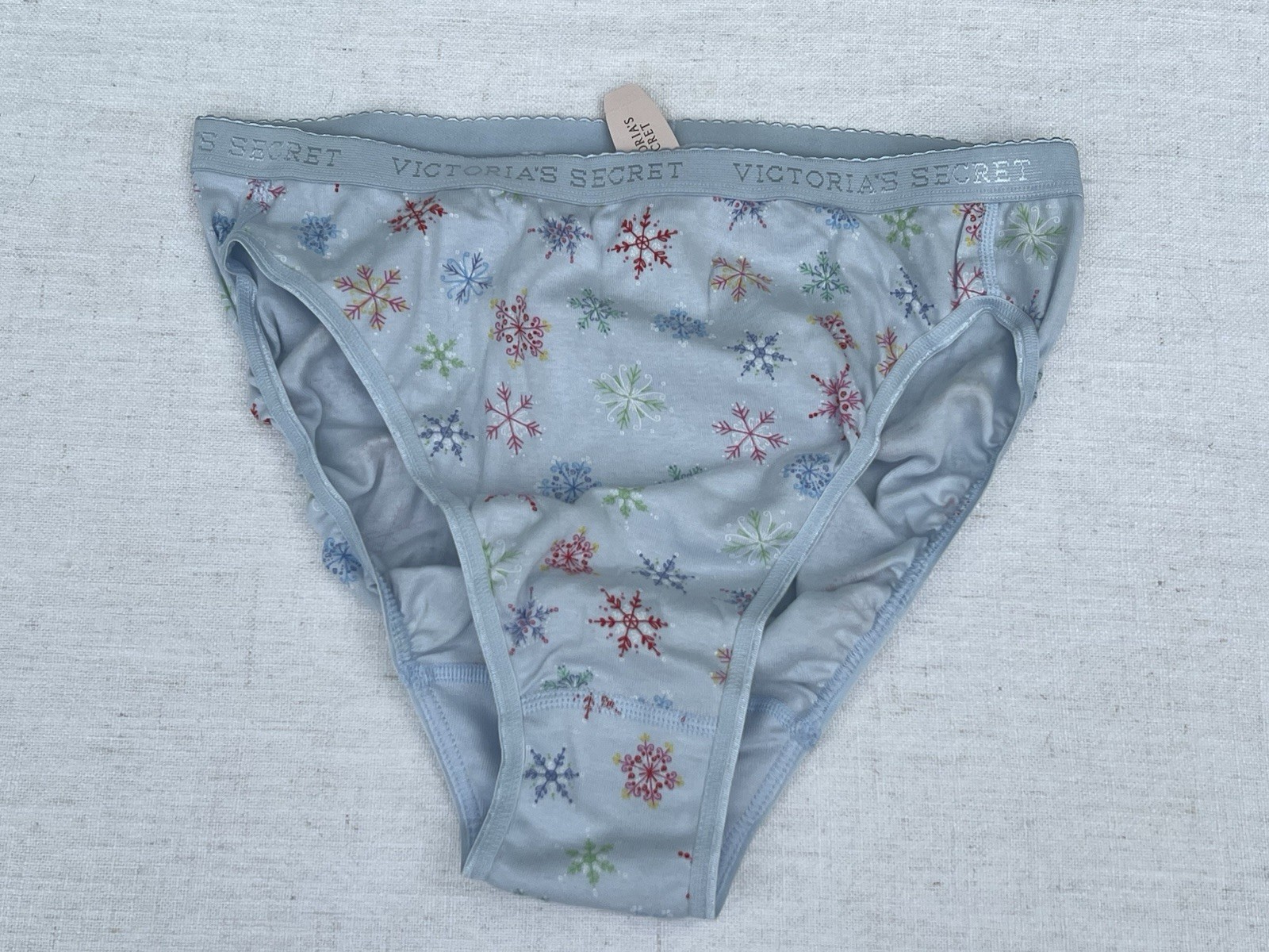 Vintage Victorias Secret 100% Cotton Hi Leg Brief Panty Signature Trim Christmas