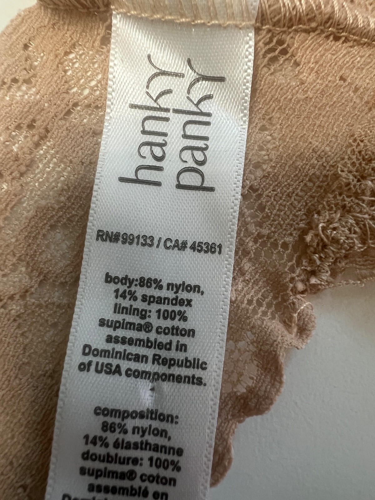 Hanky Panky ONE SIZE Daily Lace Thong Panty NWOT Chai