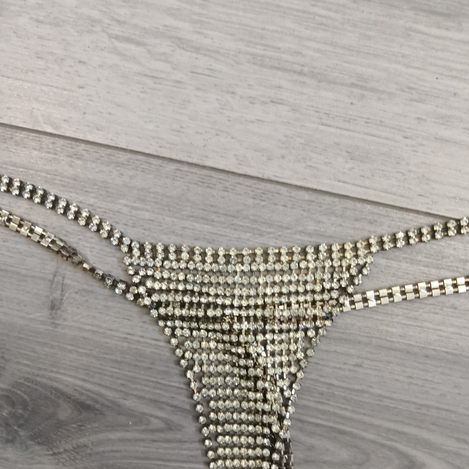 BNWOT Silver Metal & Diamante G String Thong Free Size