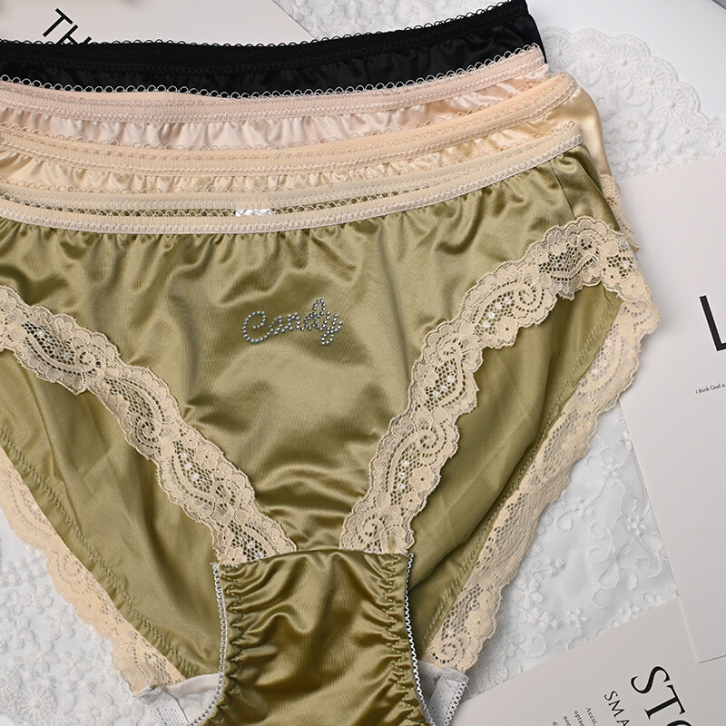 4pcs Lot Womens Sexy Panties Smooth Satin Briefs Intimates Low Waist Lingeries