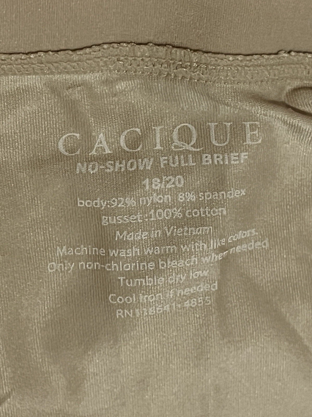 New Cacique No-Show Full Brief panties size 18/20 nude