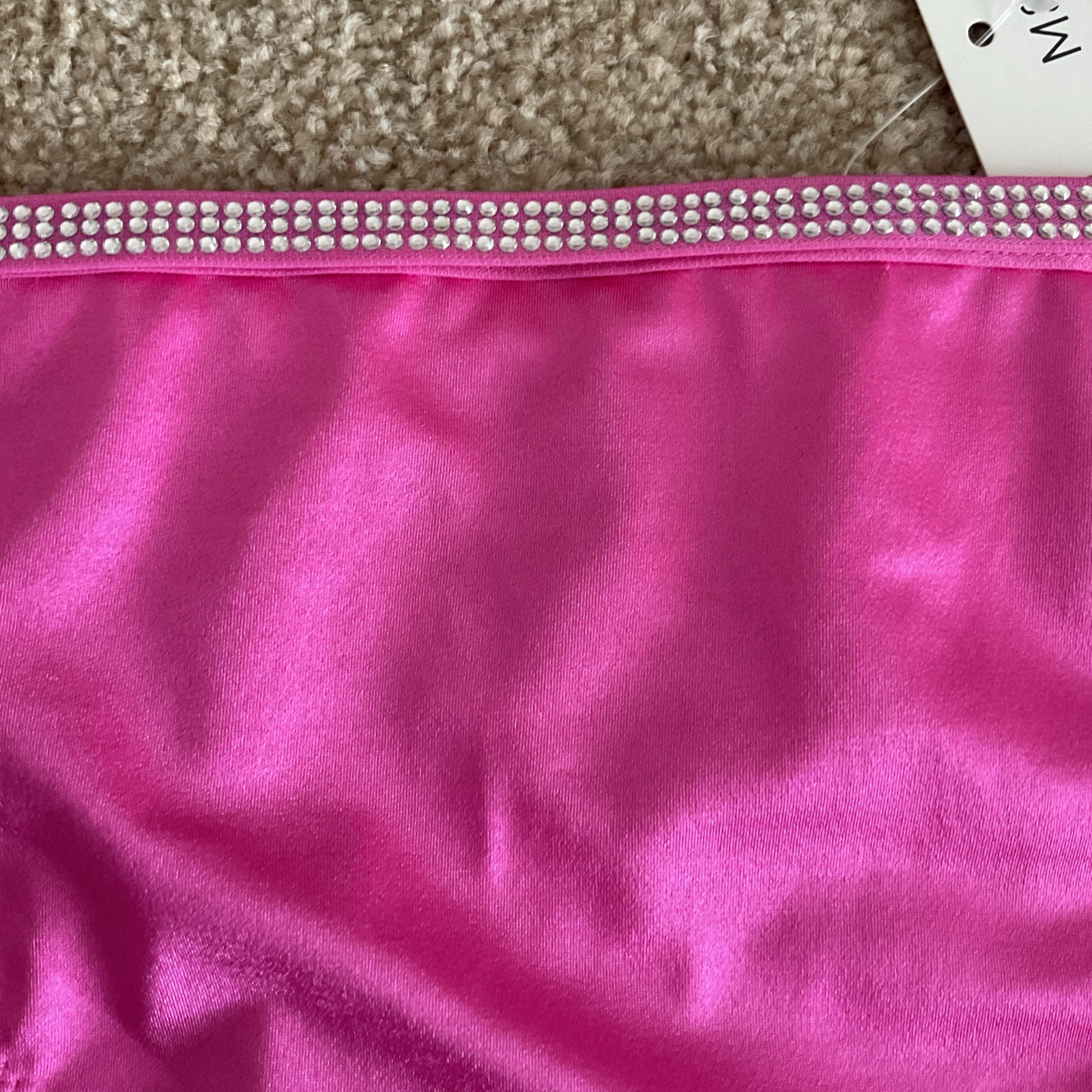 M&S Size 12 Boutique Aleksandra Satin Lace Brazilian Knickers Neon Pink Diamanté