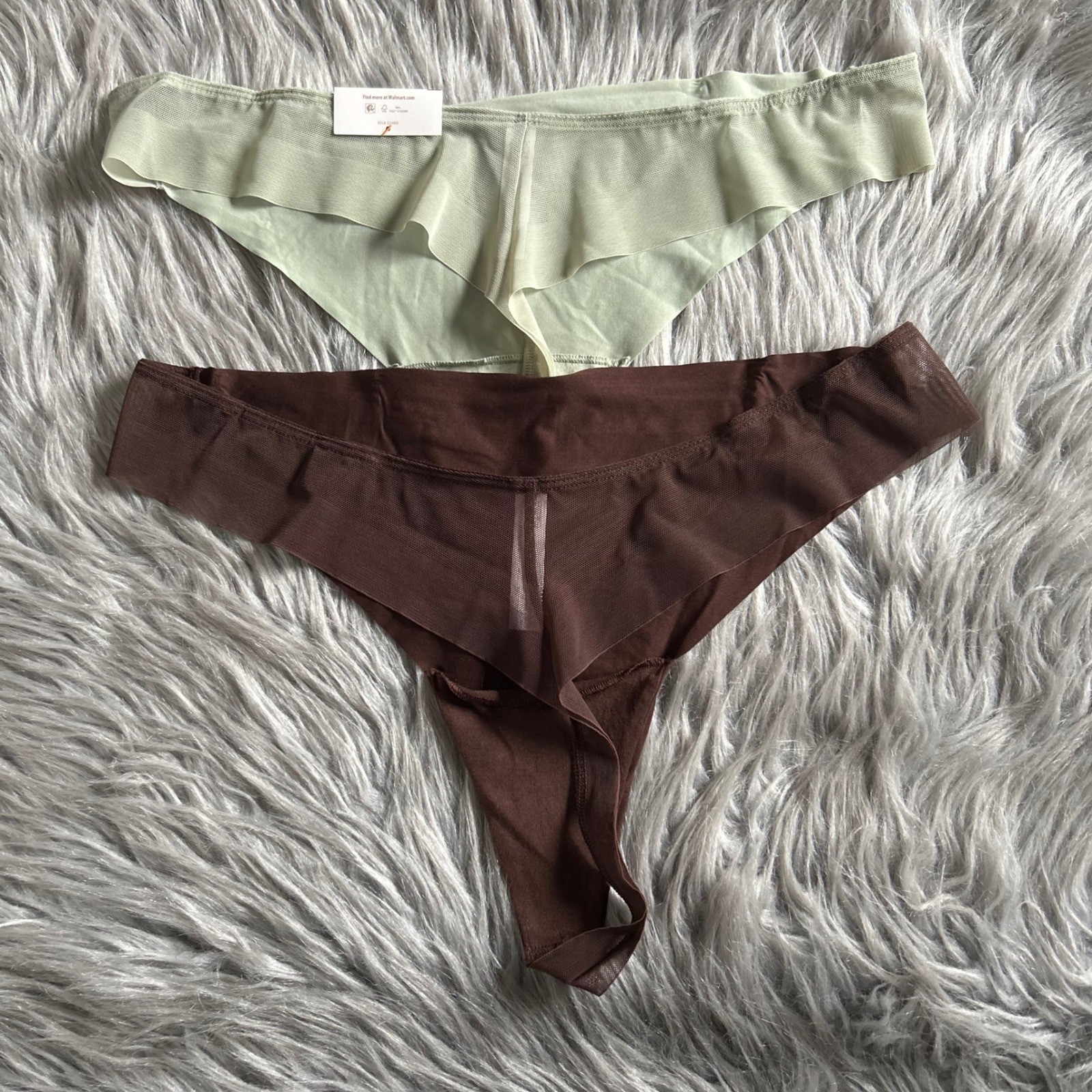 Joyspun Thong Womens Size XL (16-18) Panty Green & Brown Mesh Back Panties