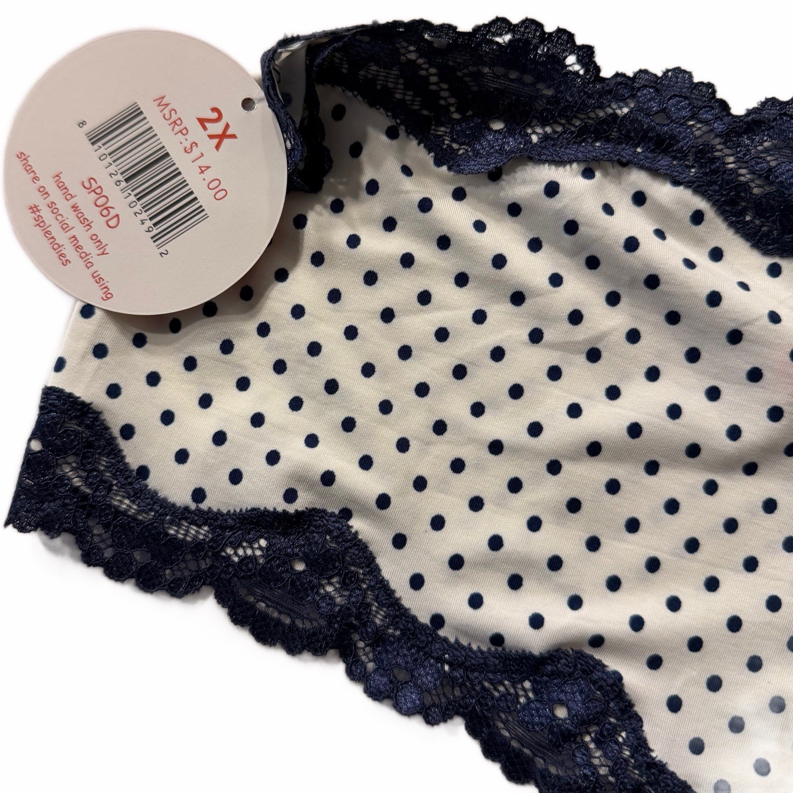Splendies Cheeky Panties Size 2X Michelle White w/ Blue Polka Dot & Lace NWT