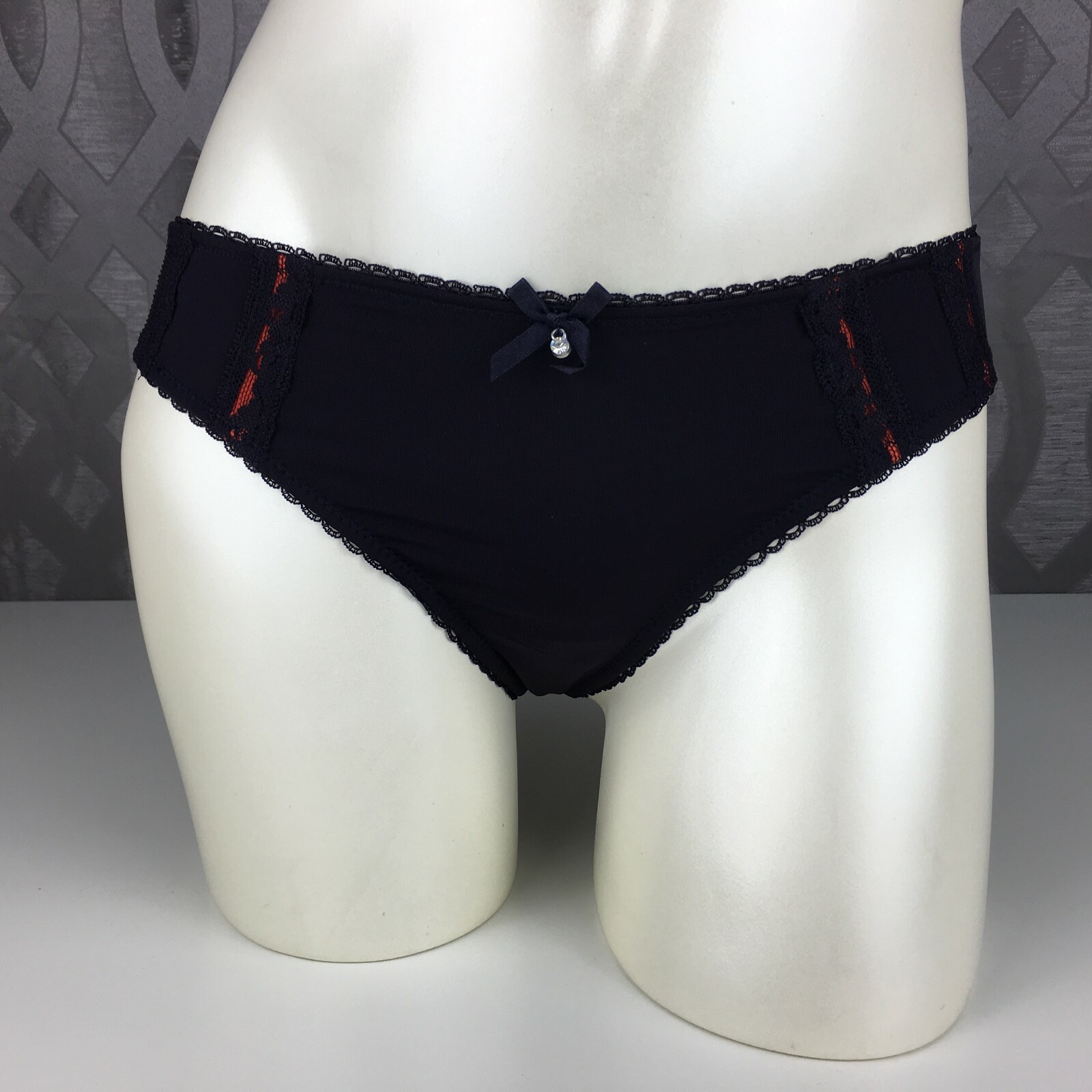 ALEGRO Navy Blue w/ Orange Thong Panty Lingerie with Lace Detail – 9007B