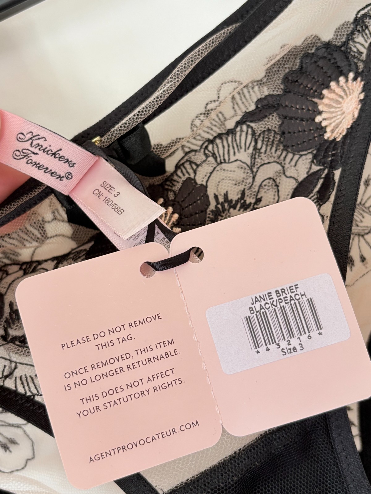 NWT Agent Provocateur JANIE Brief 3 Medium Black/Beige Boudoir Dark Romance