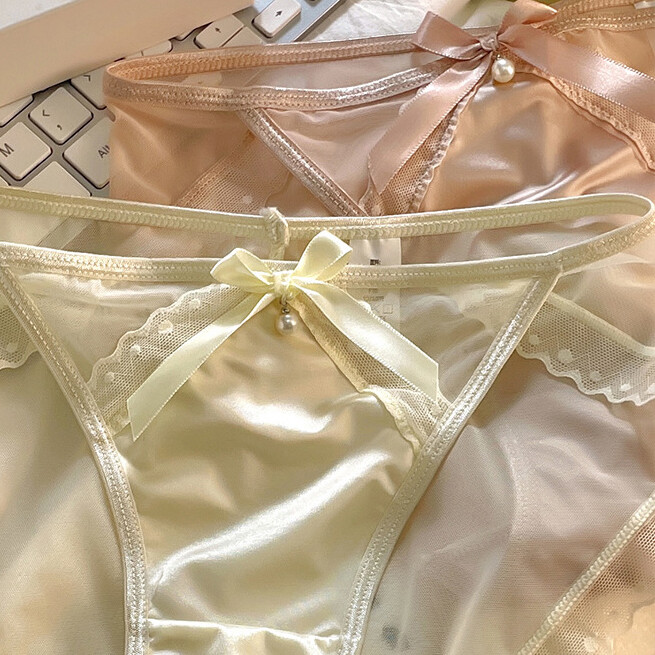 2 Pack Lot Womens Sheer Satin Panties Underwear Brief Bikinis Low Rise Lingeries