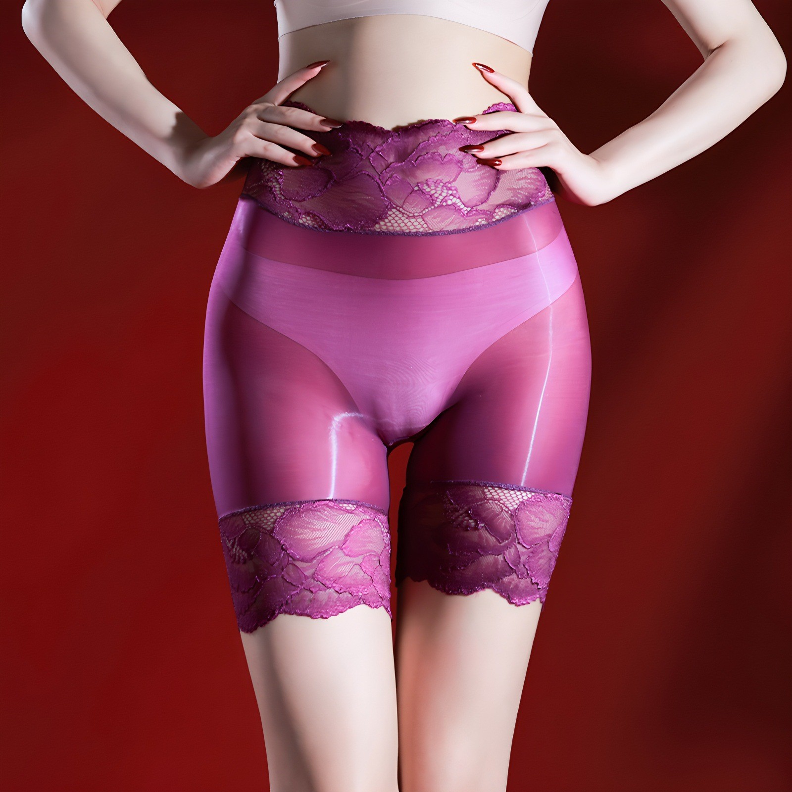 Oil Glossy Shiny Lace Sheer Transparent Underwear Seamless Elastic Panties Brief