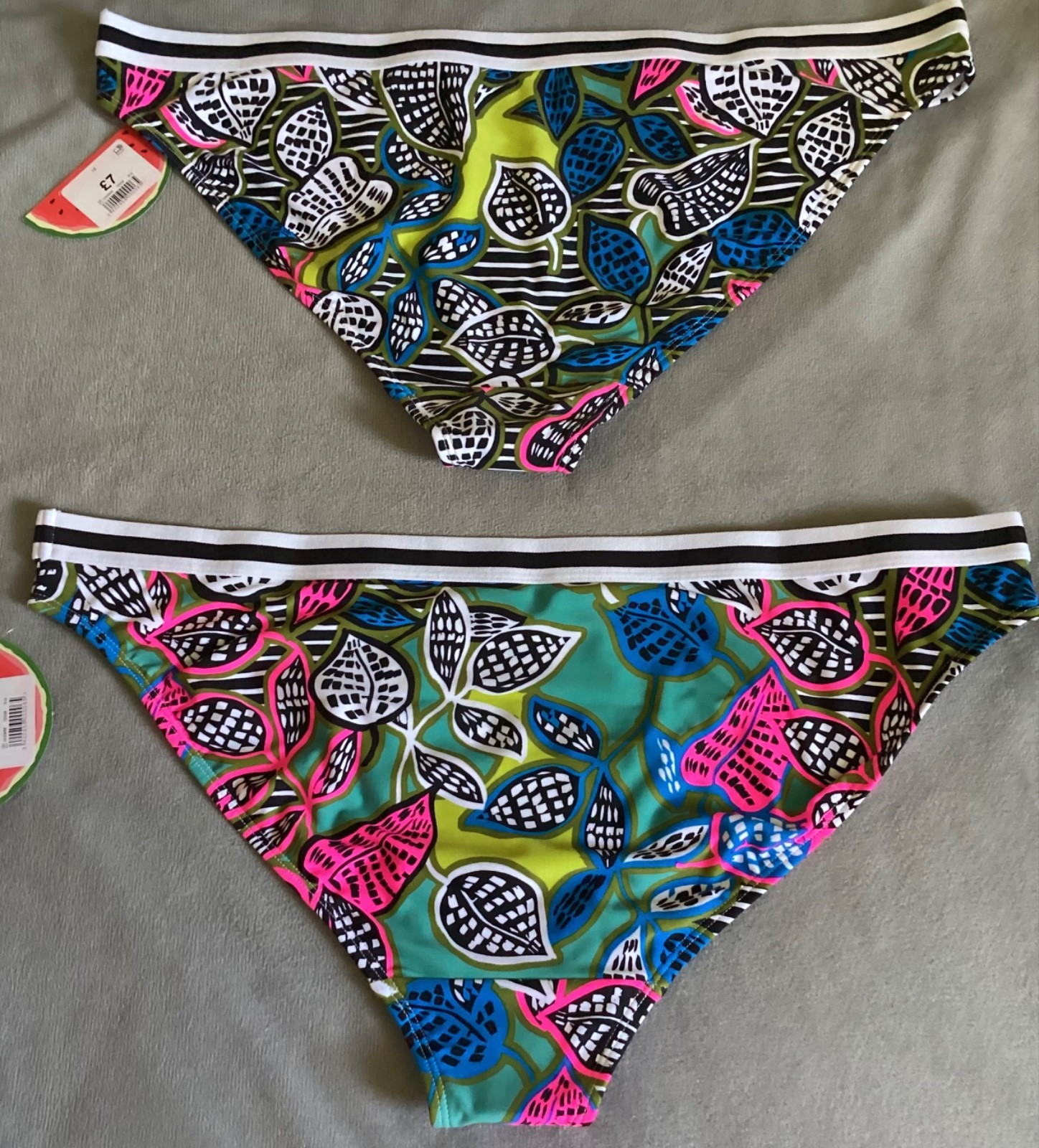 MATALAN -x2 Prs Neon Tropical Print Bikini Bottoms Size 18 Pink+Blue Multi -BNWT