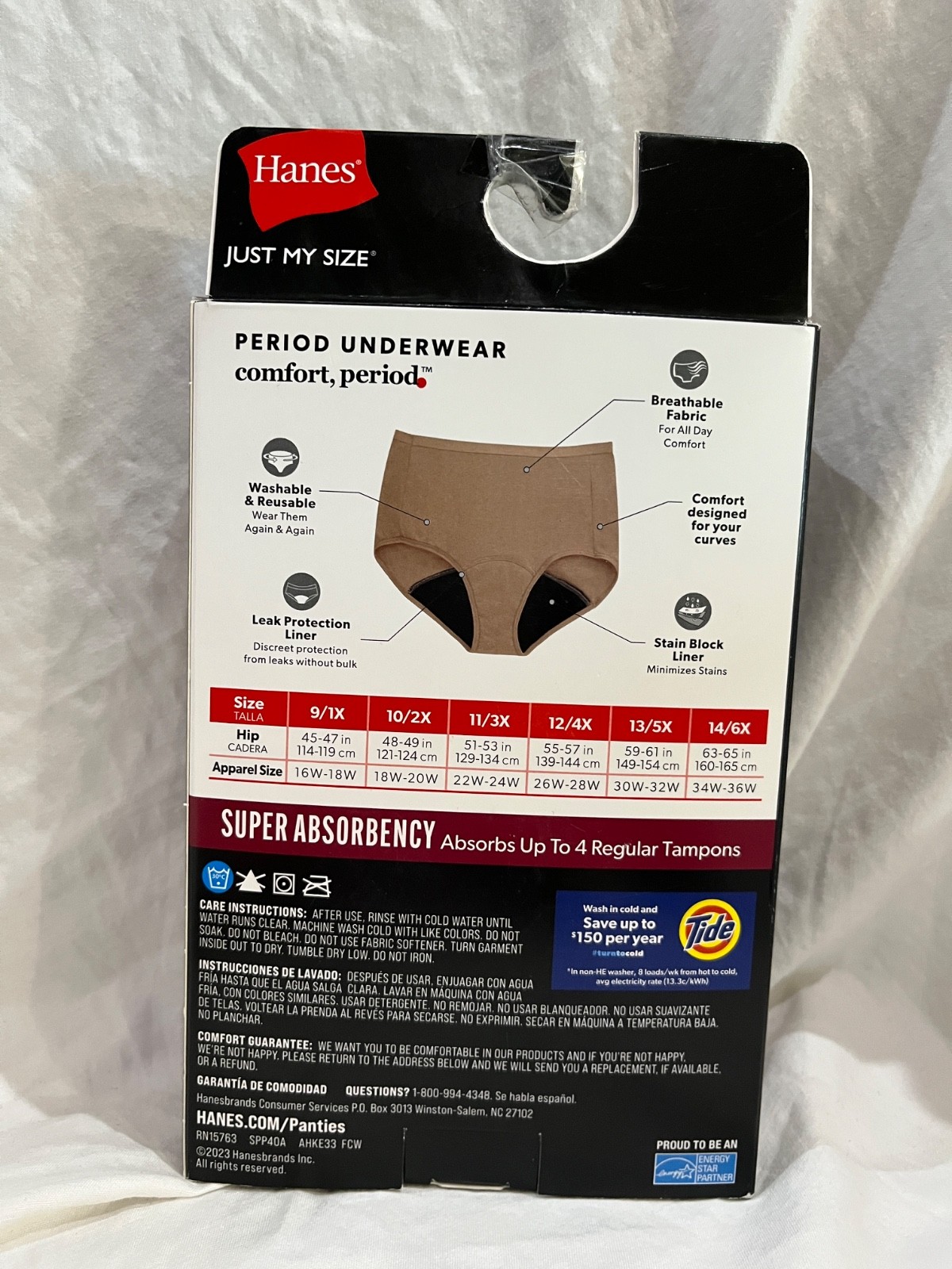 Hanes Just My Size Period Briefs Underwear Beige/Black 2-pack Size 13/5x NEW