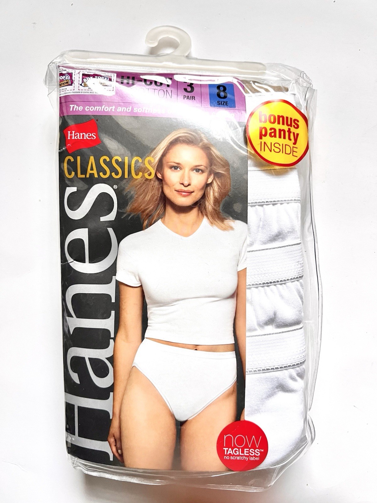 Hanes Classics Women’s Panties 4 Pair High Cut Cotton White Underwear Size 8
