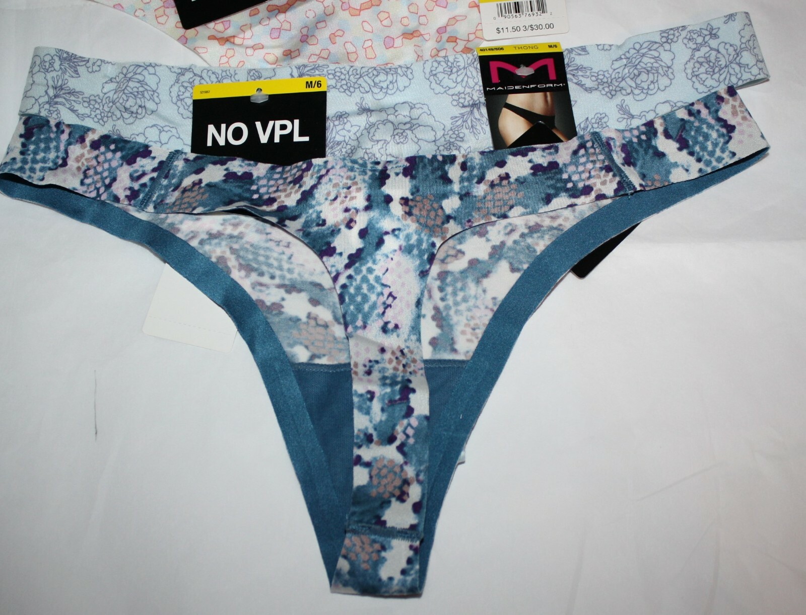 NWT set of 4 MAIDENFORM comfort devotion THONG BLUE FLORAL SNAKE pastels PURPLE