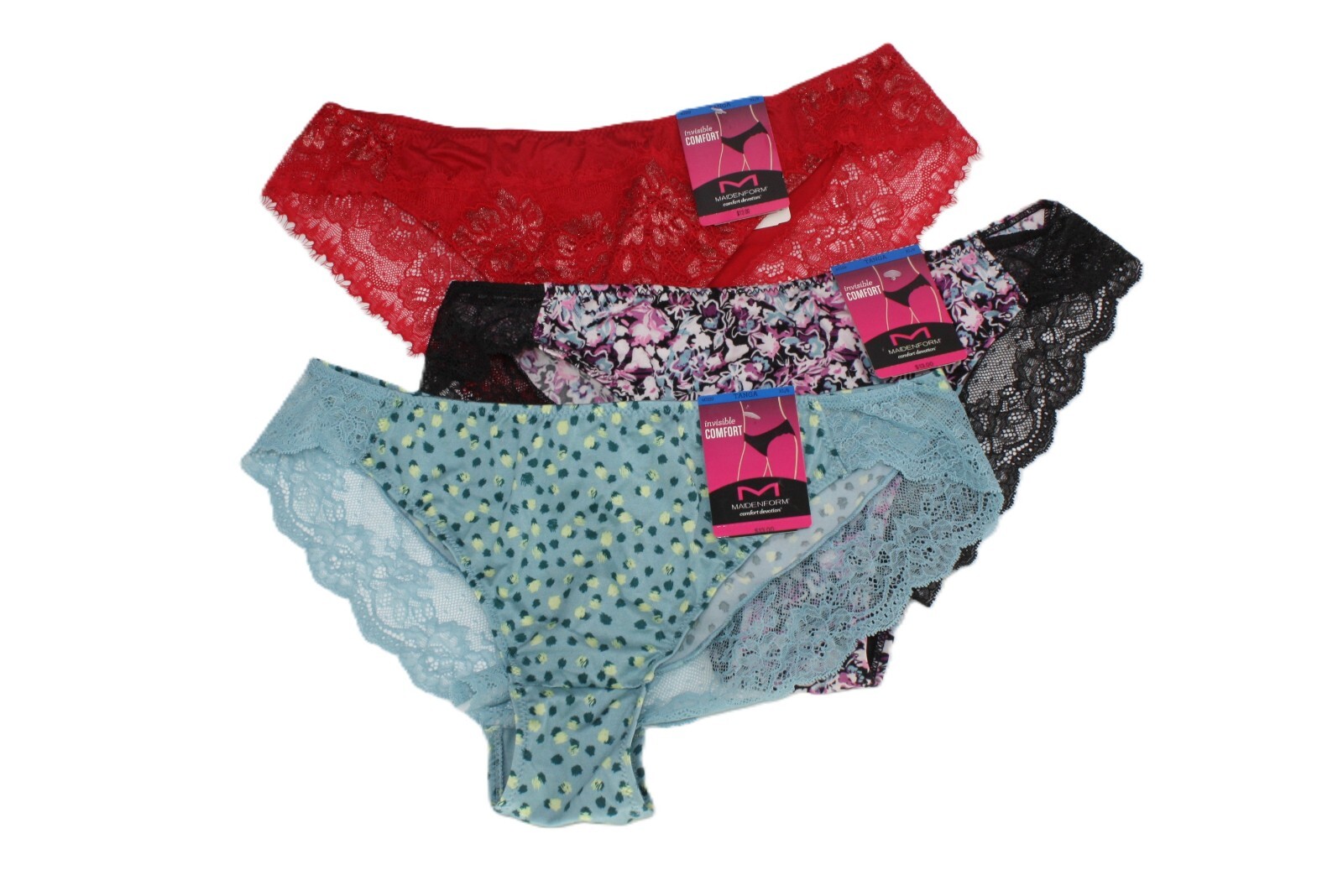 NWT set of 3 MAIDENFORM comfort devotion LACE TANGA BLUE BLACK FLORAL RED XL/8