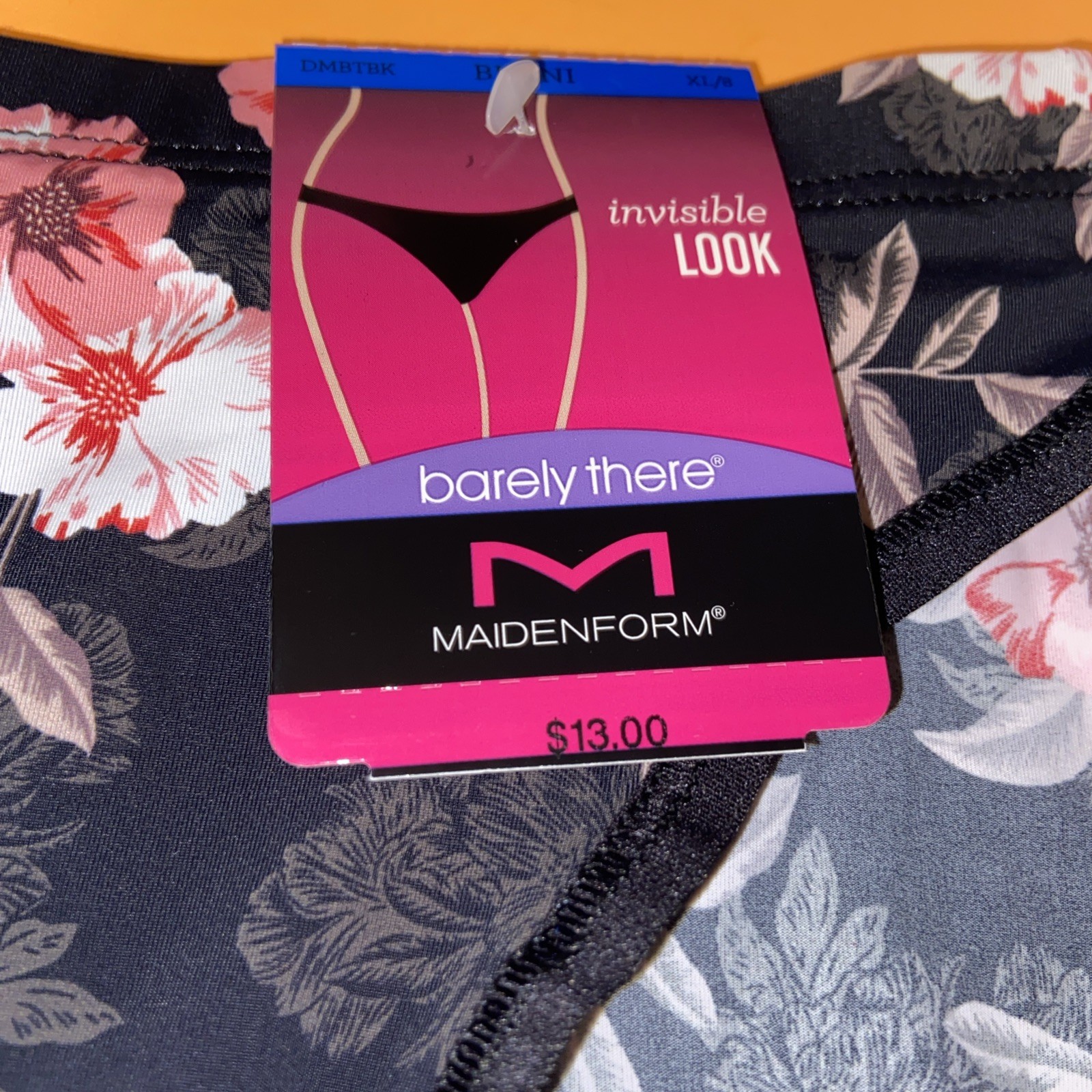 NEW! Maidenform Black Floral Barely There Bikini Panties / Extra Large / Size 8