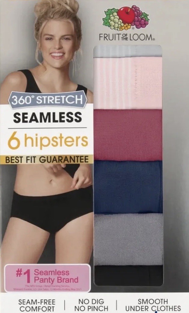 Fruit of the Loom Womens Seamless Hipster Panties 360 Stretch 6 Pack NWT 2XL