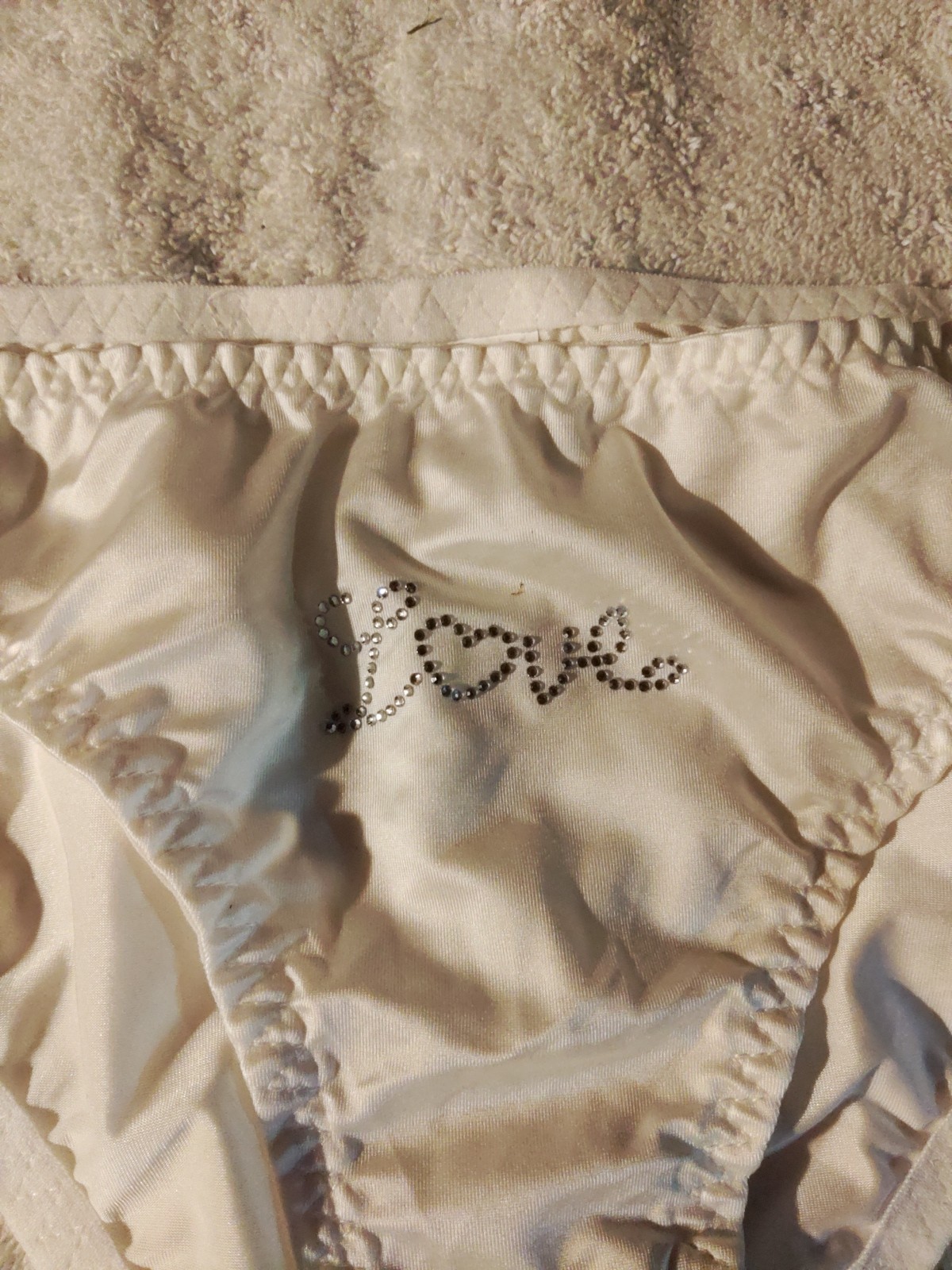 New! Unbranded White Satin With Rhinestones Polyamide Panty Size M Silky Soft