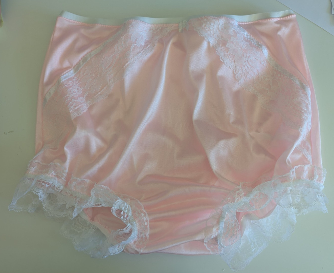 PINK Nylon Tricot LACY Bubble Bloomer & SISSY PANTY 2 LAYER 34-44 Waist **