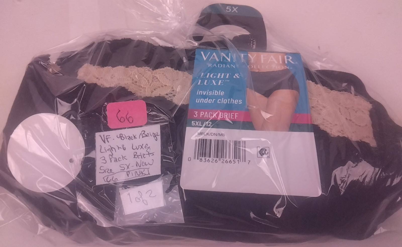 Vanity Fair Black/Beige Light & Luxe 3 Pack Briefs Size 5X- New. (66)