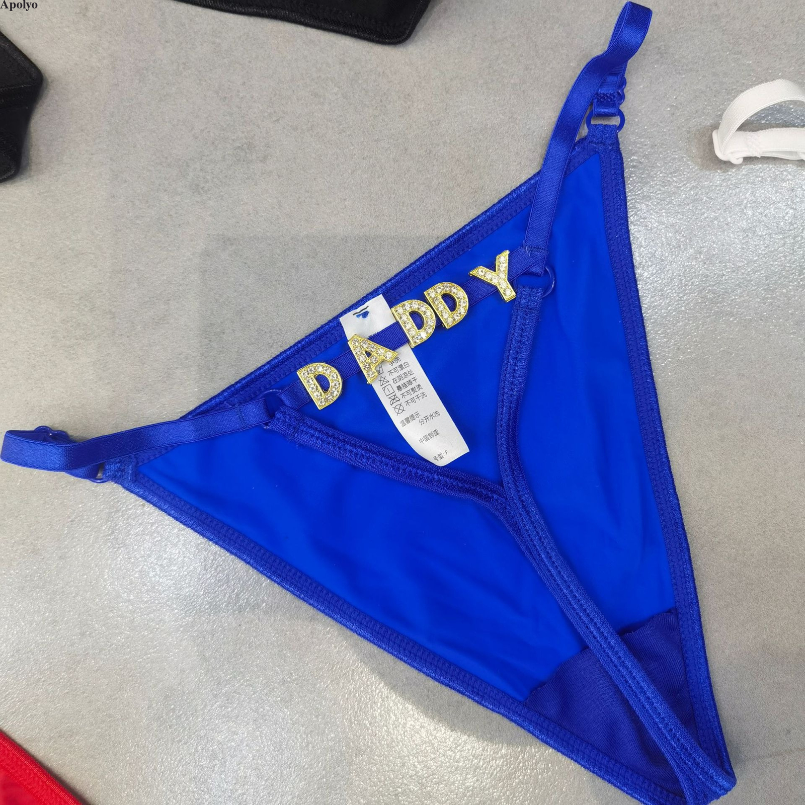 Sexy Women Thongs Shiny Crystal Gold Letter Elastic Band Thong Panties Underwear