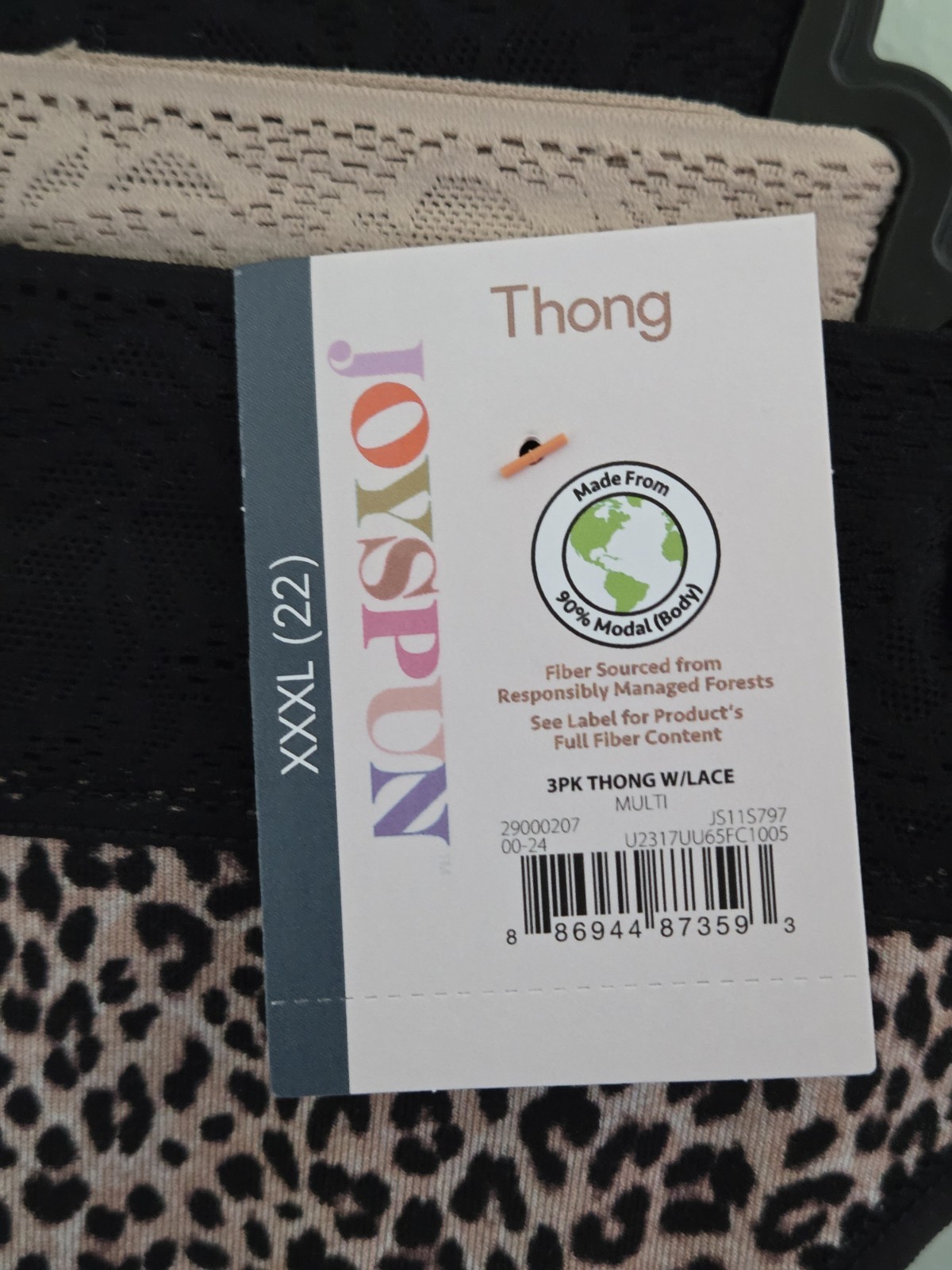 Joyspun Women’s XXXL 22 Thong Underwear Modal and Lace Animal Print #10726