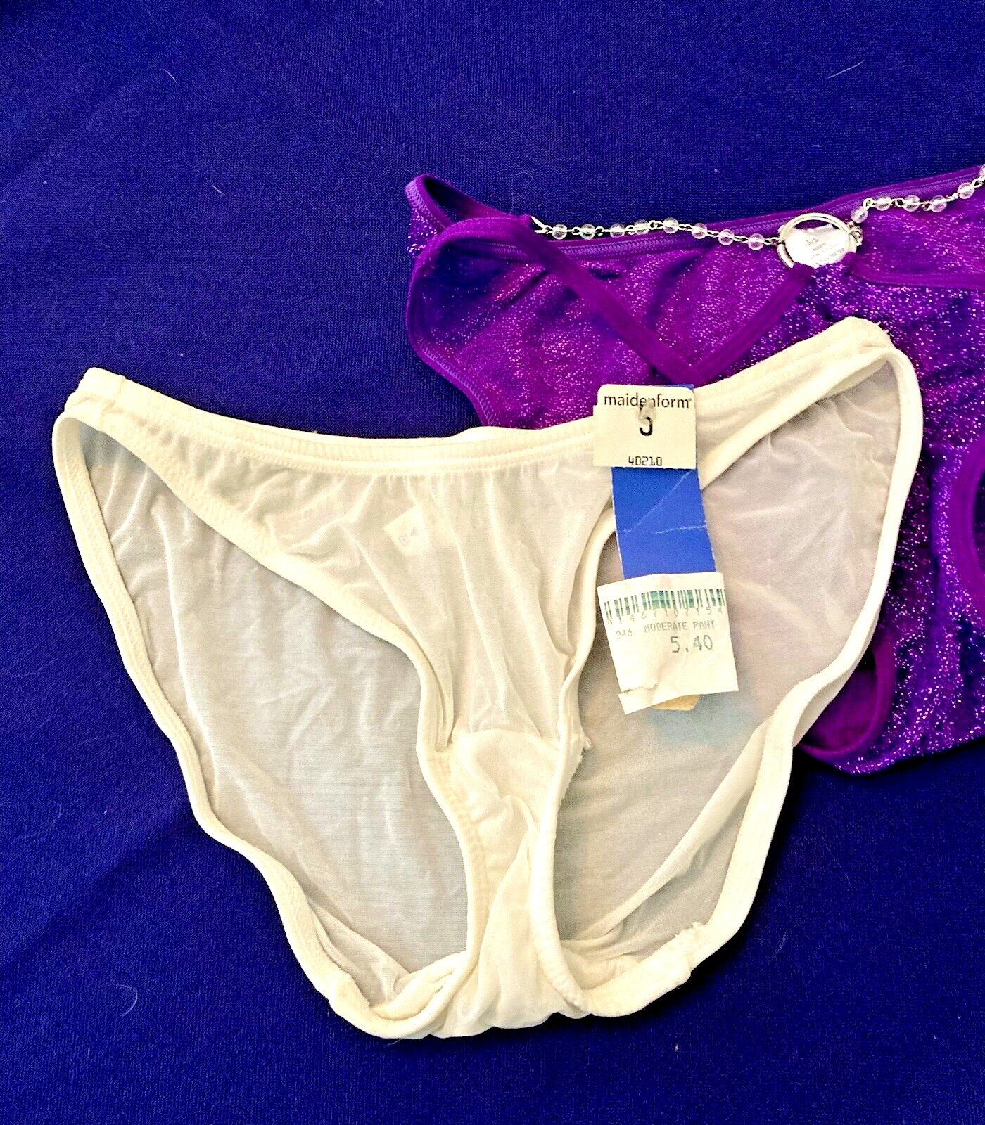 2 Bikini Panties sz S 5 Rene Rofe Sparkly Purple Maidenform Sheer White 40210