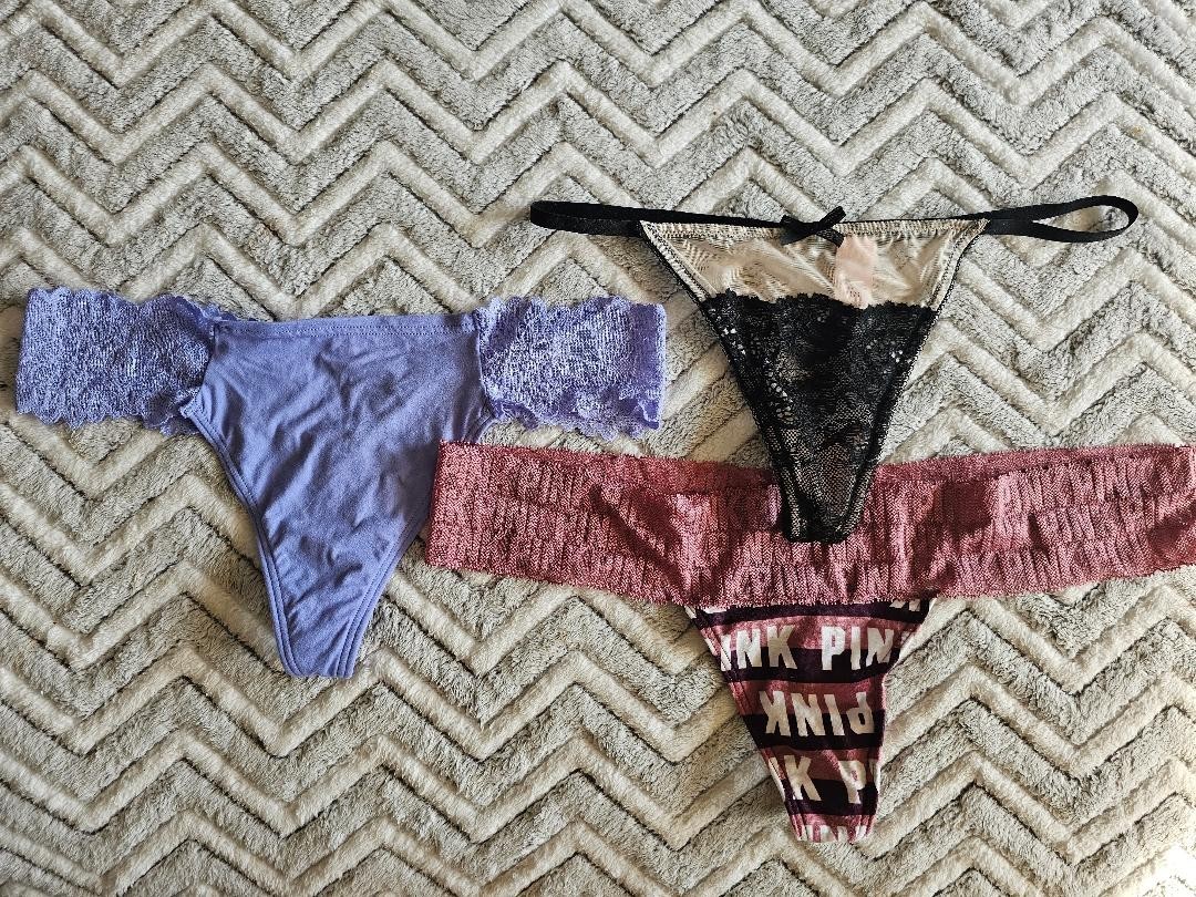 3 NEW Victoria’s Secret PINK Wide Lace Waist Thong Panties M Medium