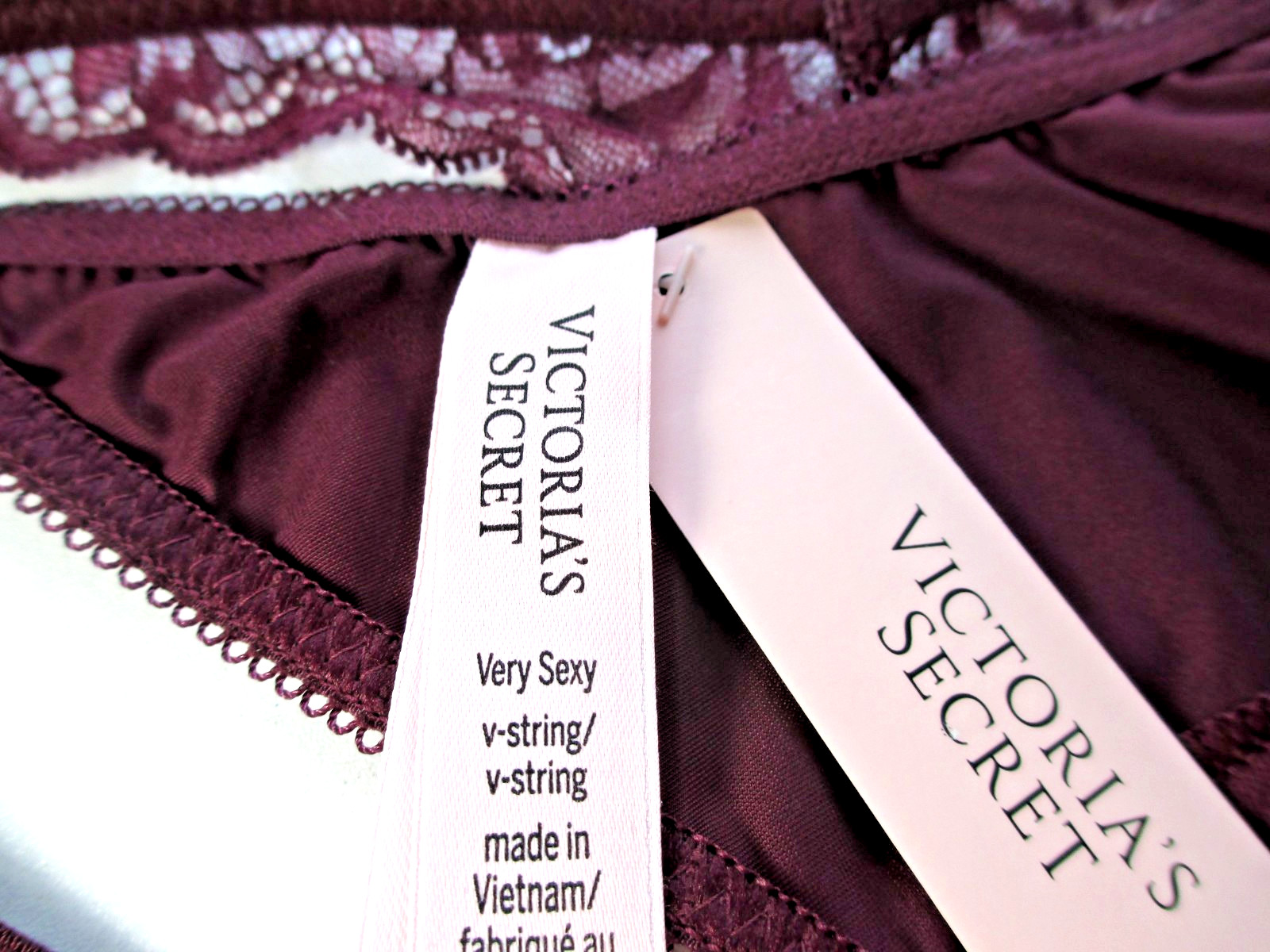 VICTORIA’S SECRET VERY SEXY V-String Thong Panty S M L XL Maroon Cutout Strappy