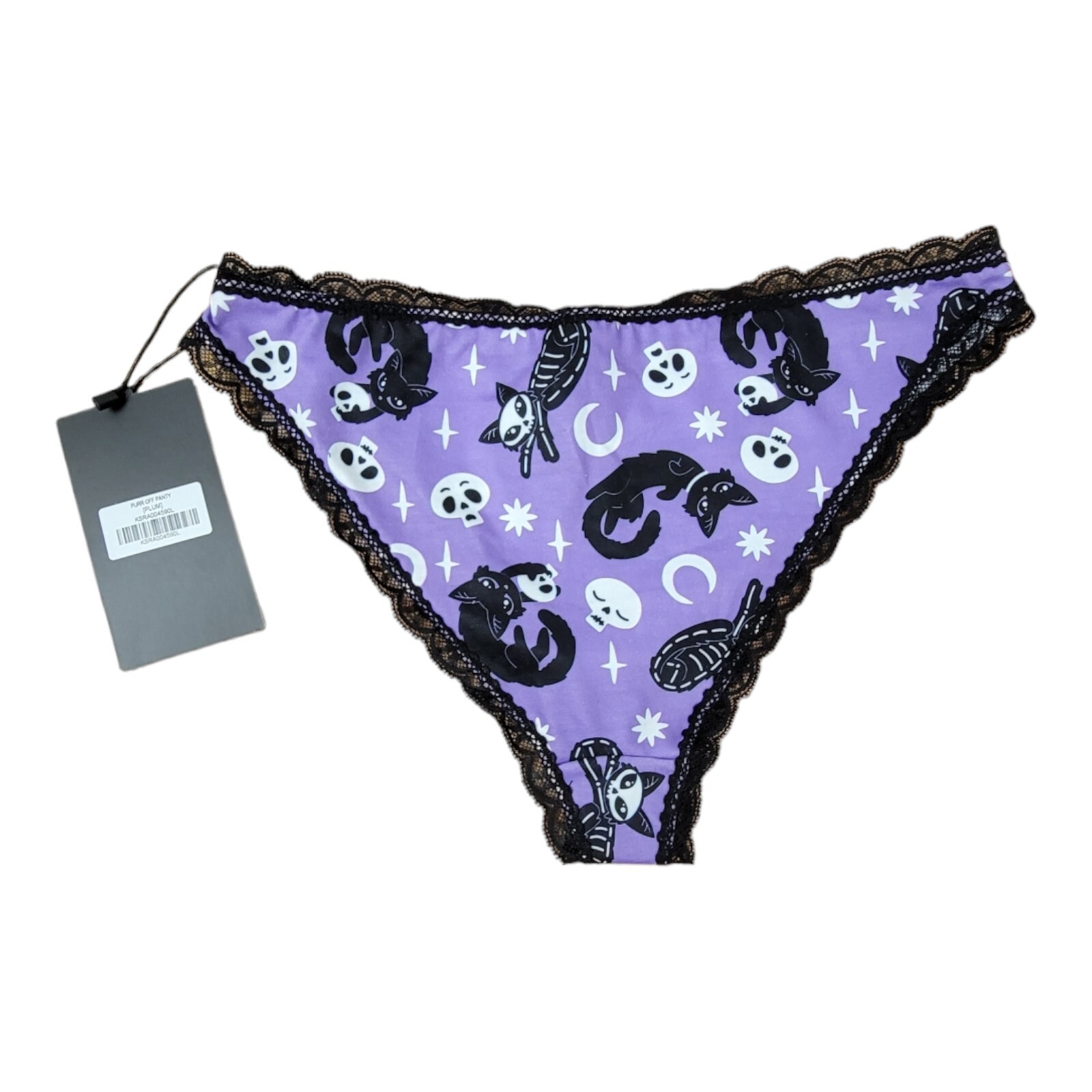 Killstar Cult Luxury Purr Off Panty Purple Black Cats Skulls Punk Rock Goth Lrg