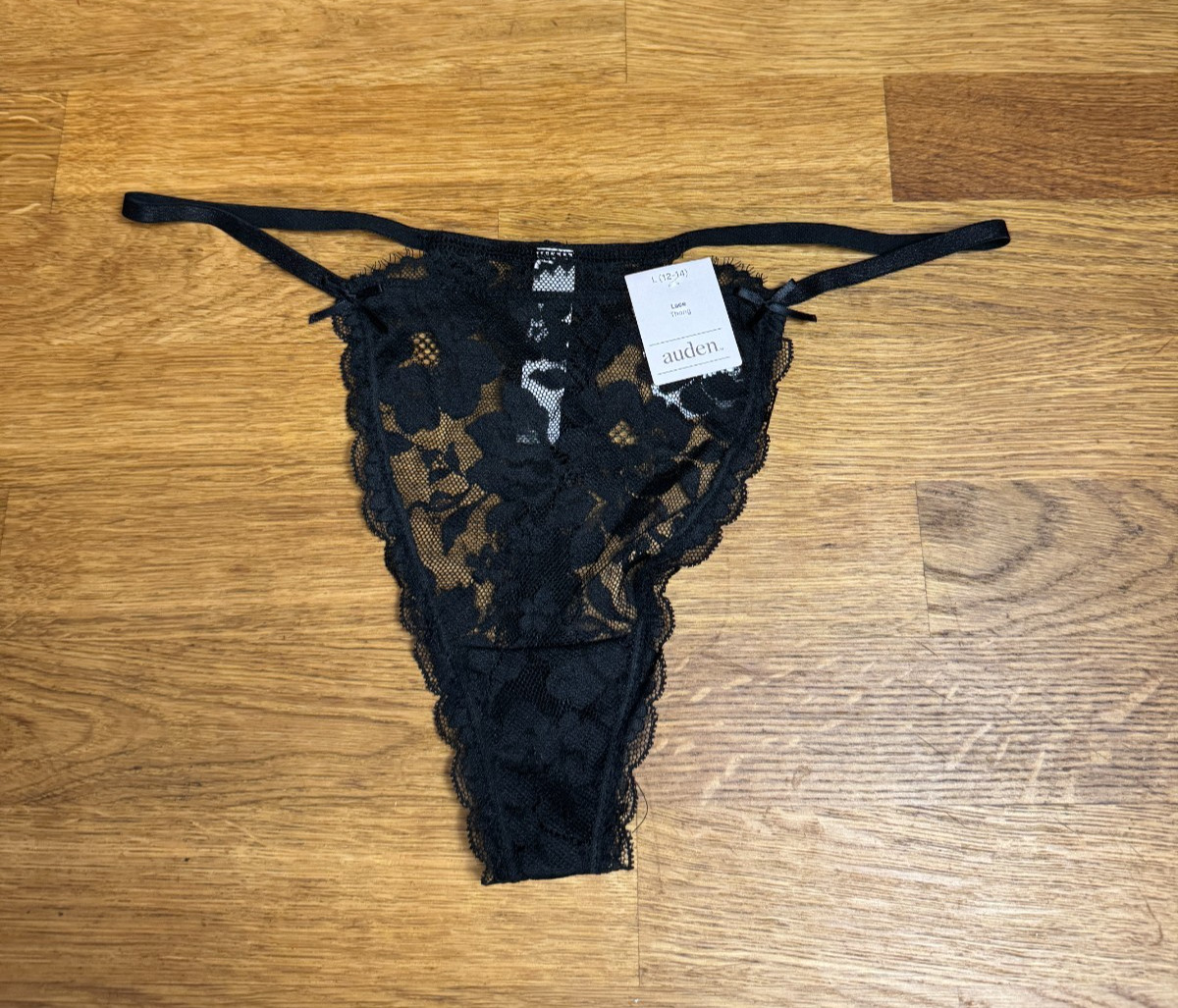 Auden Women’s Lace String Thong Underwear Size Large (12-14) Black NWT