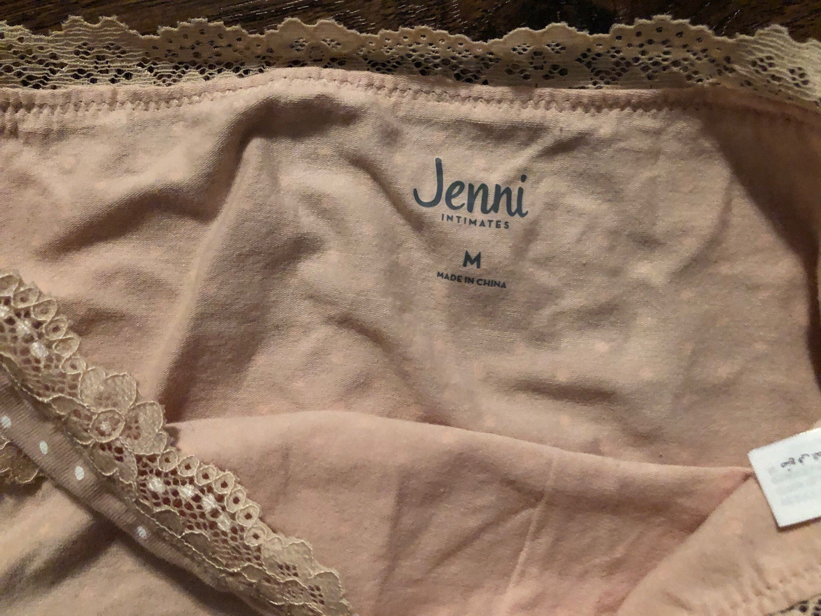 Jenni Lace-Trim Bikini Underwear, Beige polka Dots Gray