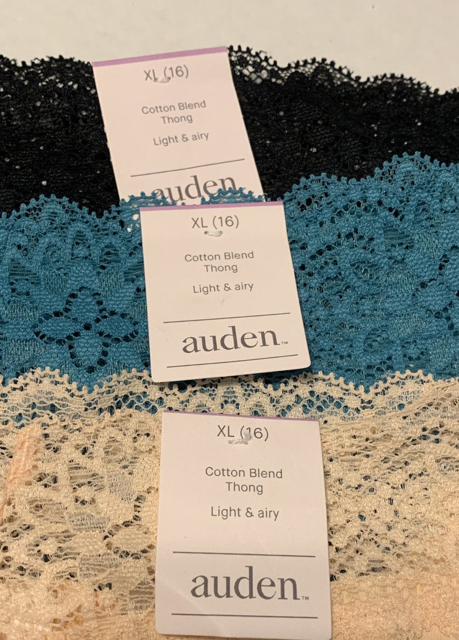 Auden Women’s Cotton Blend Thong Light & Airy Panties Size XL 16 Lot Of 3 New