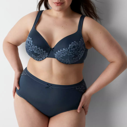 Lane Bryant Cacique Plus 18/20 Panty With Lace No-Show Full Brief Navy