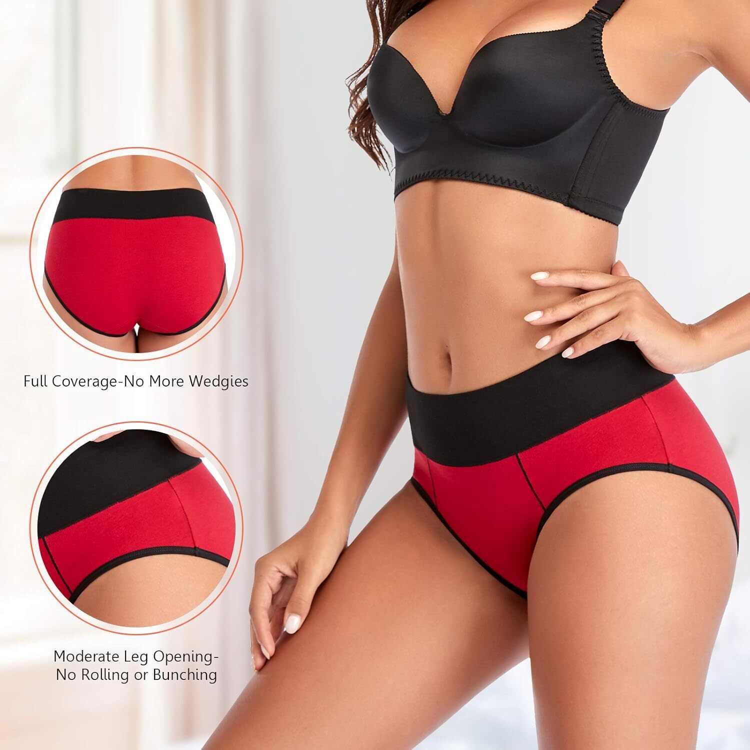Eiggam Underwear for Women Cotton High Waist Panties Full Coverage Briefs Soft S