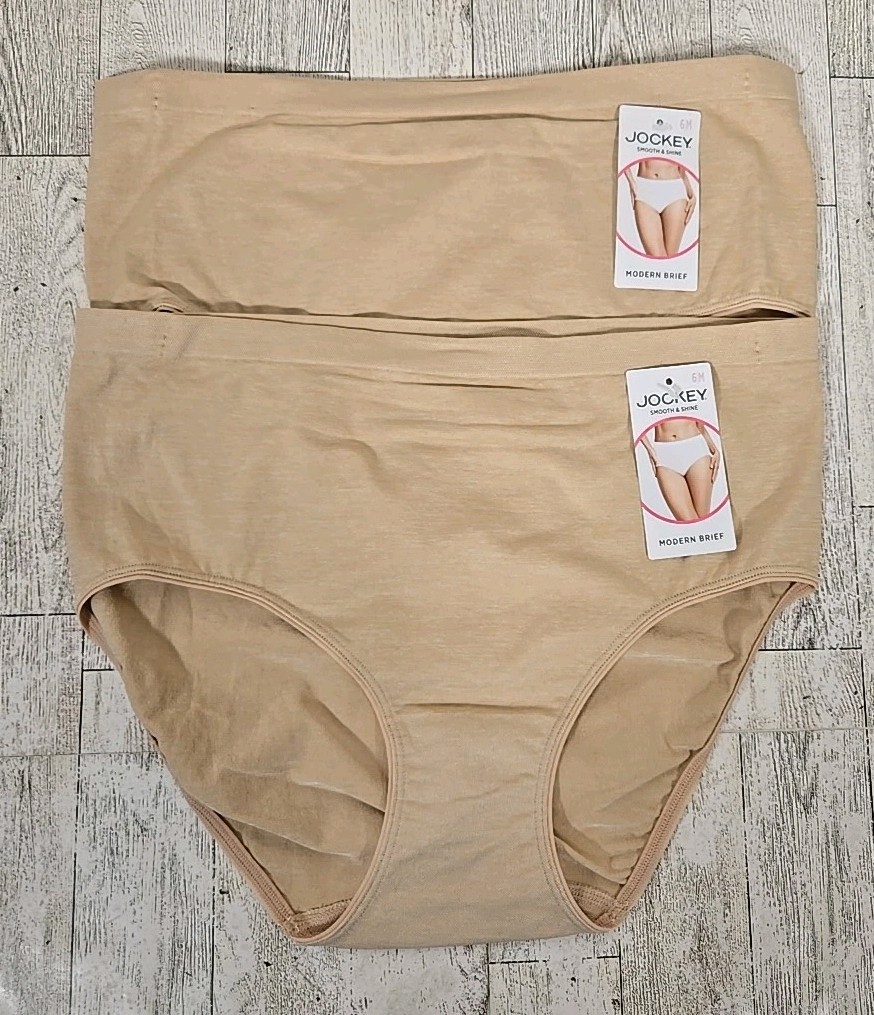Jockey Modern Brief Underwear 6 7 or 8 Smooth & Shine Beige Microfiber Lot of 2