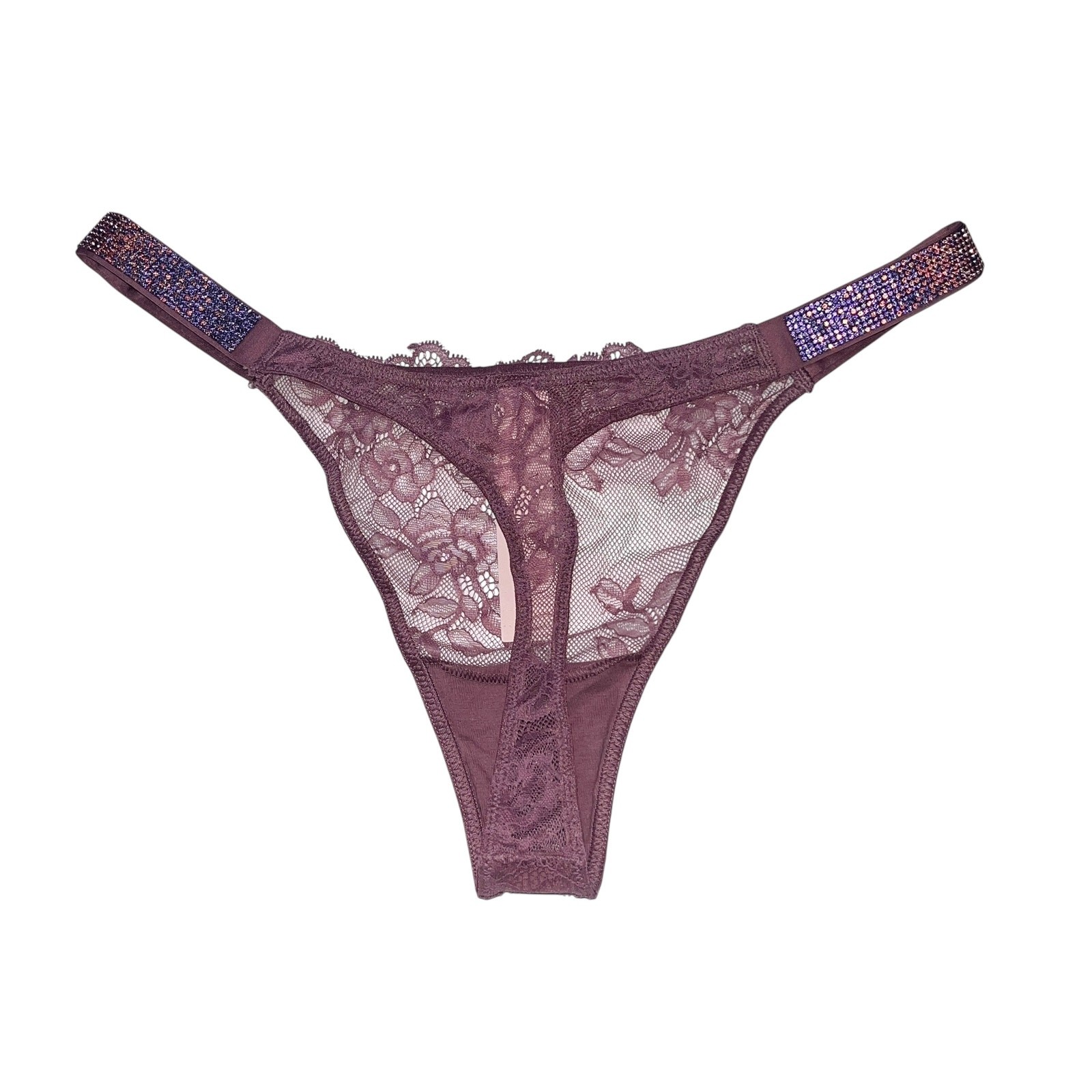 Victoria’s Secret Sunset Ombré Shine Strap Rose Lace Thong Purple Vapor Medium
