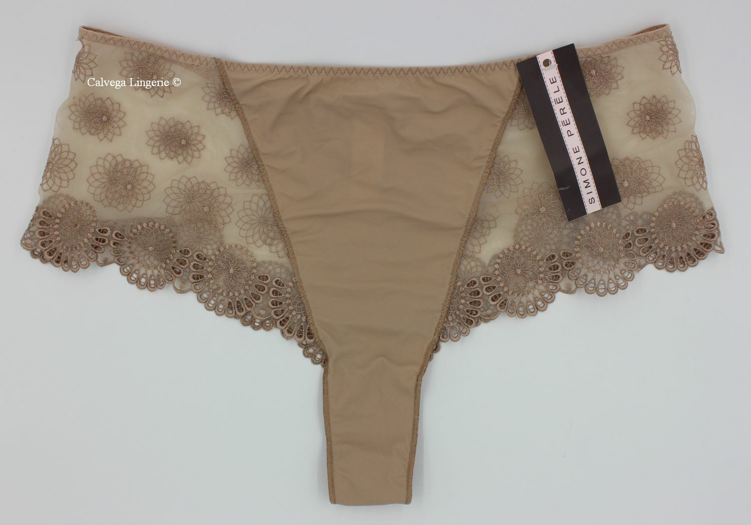 NWT SIMONE PERELE 115630 “Romance” Lace Boyshorts, Beige, XL (5), France