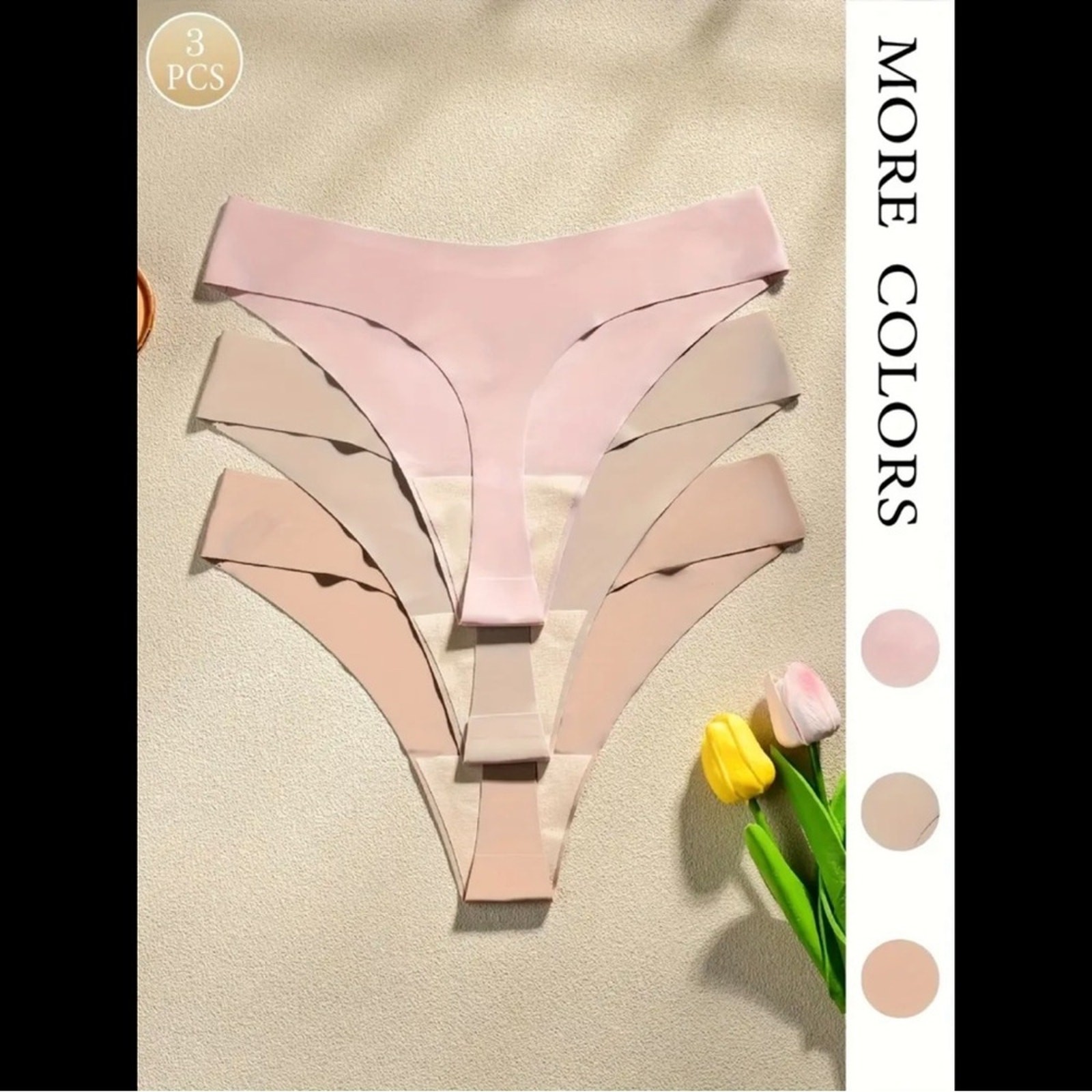 3-Pack, Multi-Colored, Nude, Soft, Thong Panties